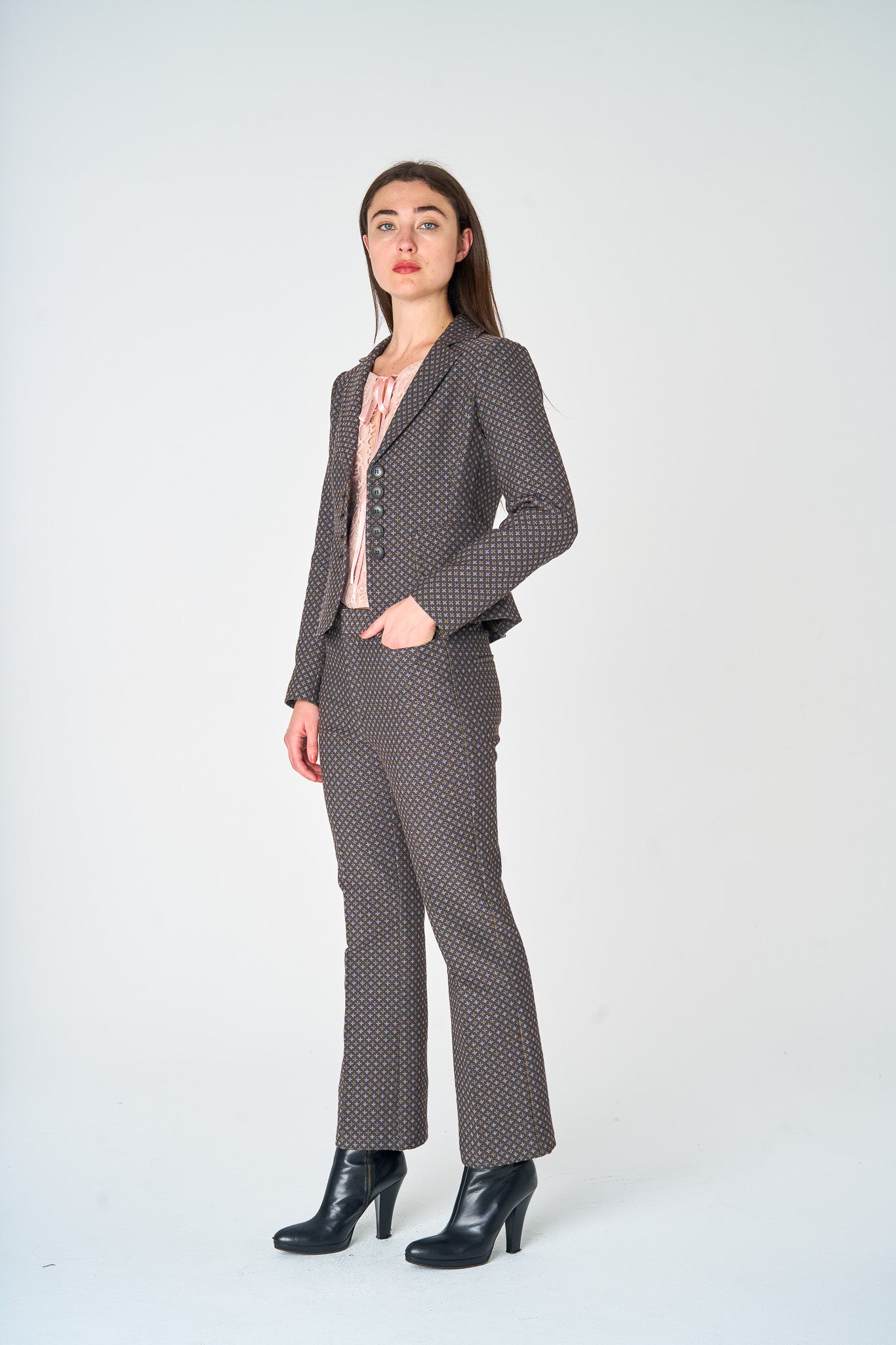 Charcoal Foulard Jacquard Cropped Blazer