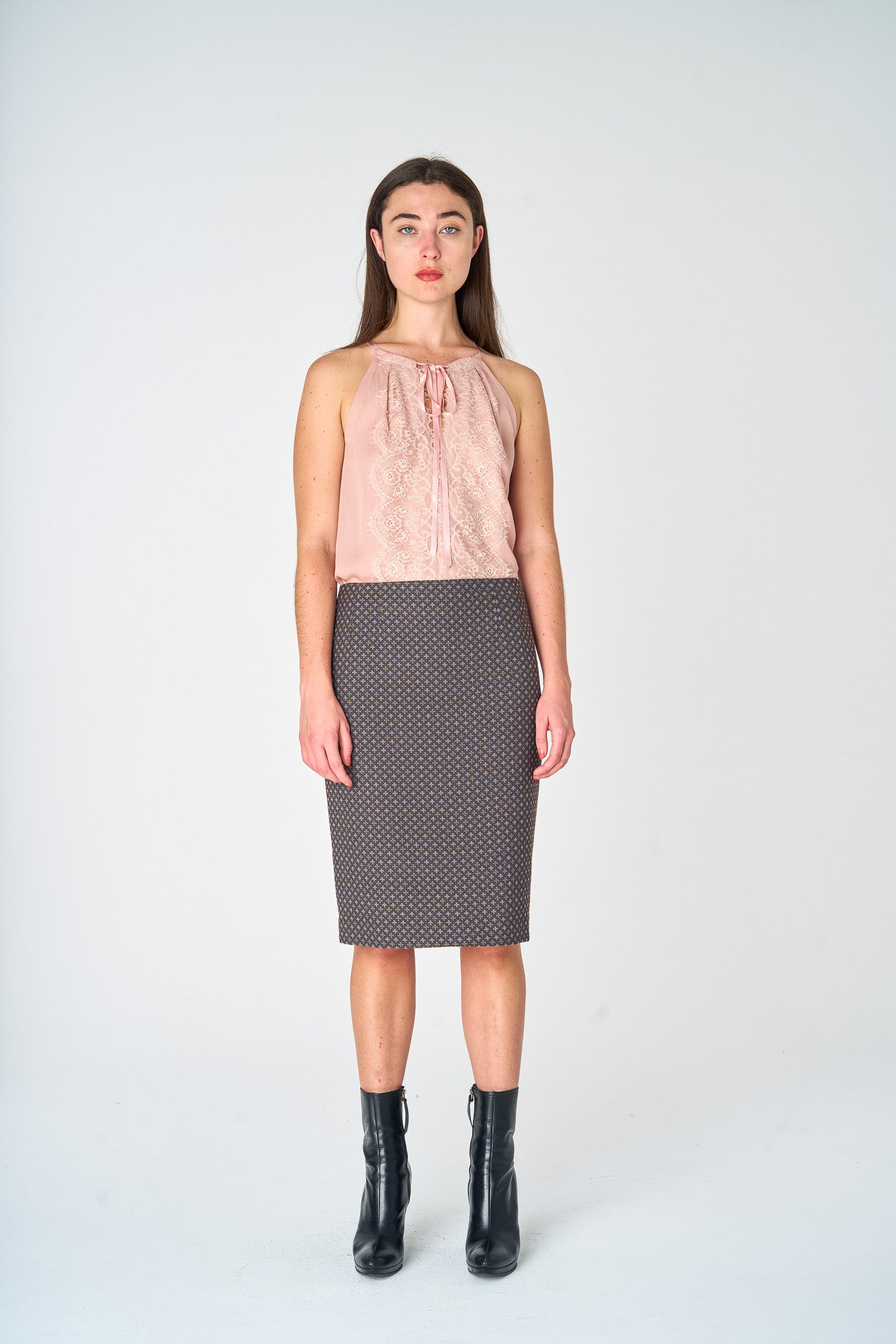 Charcoal  Foulard Jacquard Pencil Skirt