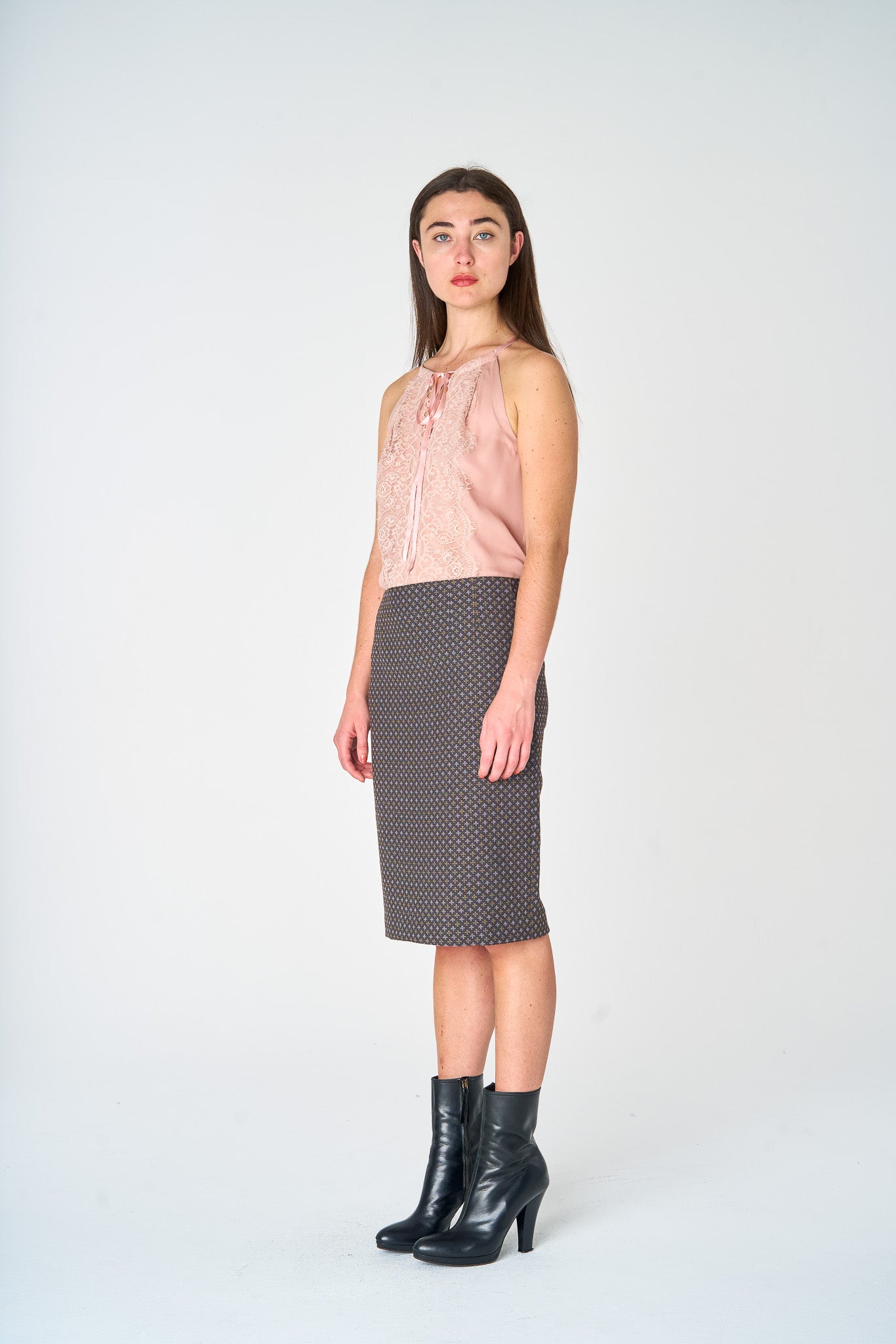 Charcoal  Foulard Jacquard Pencil Skirt