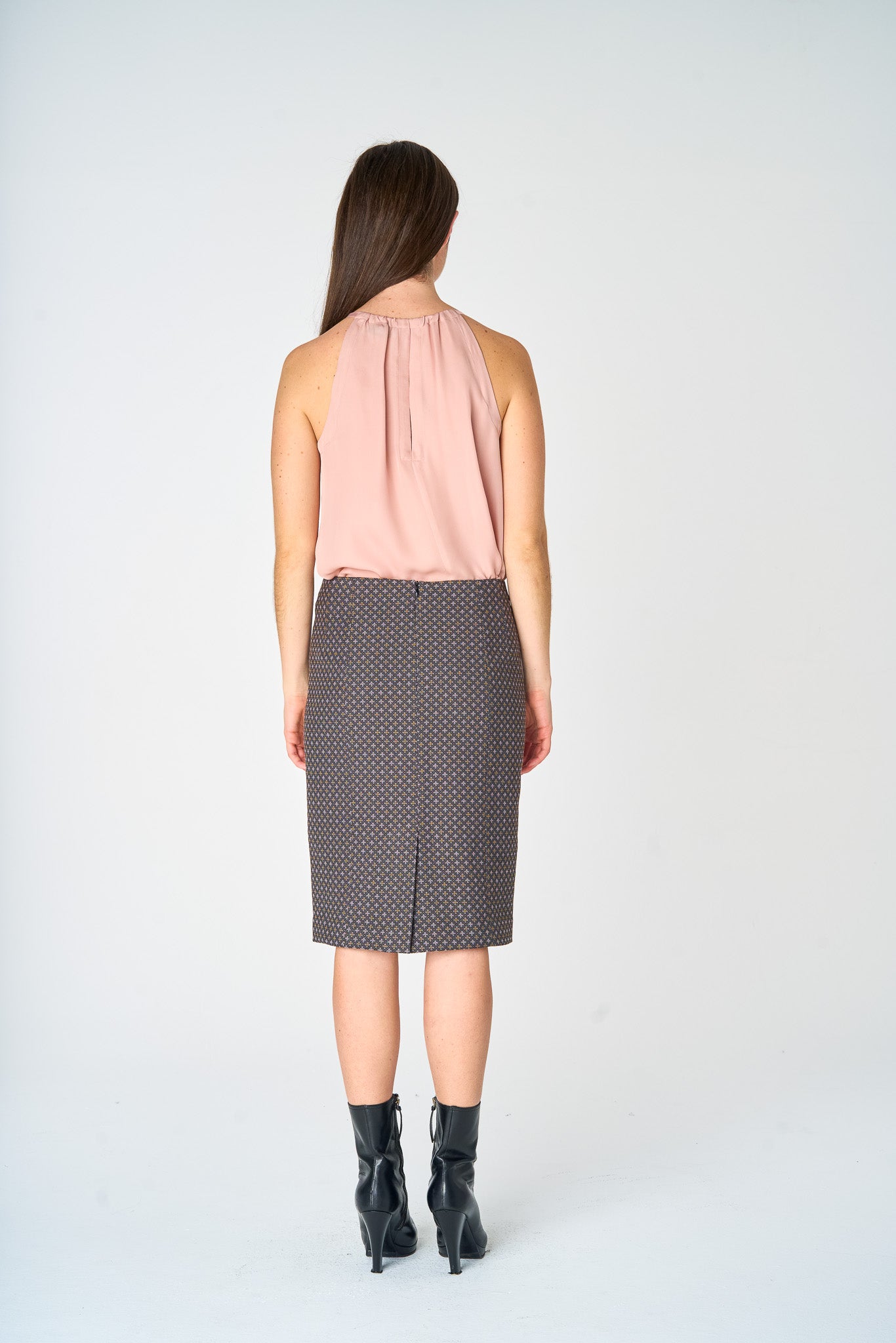 Charcoal  Foulard Jacquard Pencil Skirt