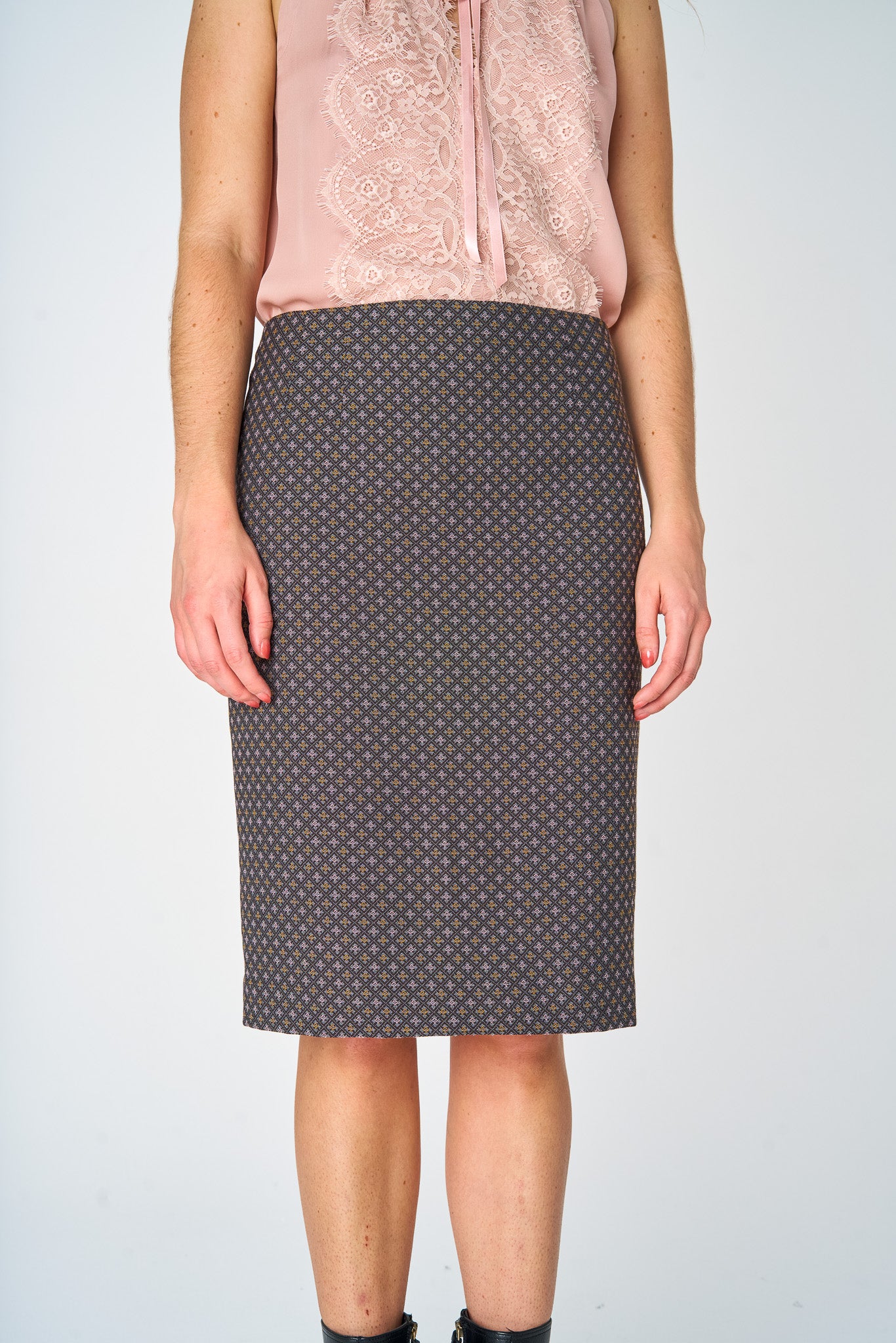 Charcoal  Foulard Jacquard Pencil Skirt