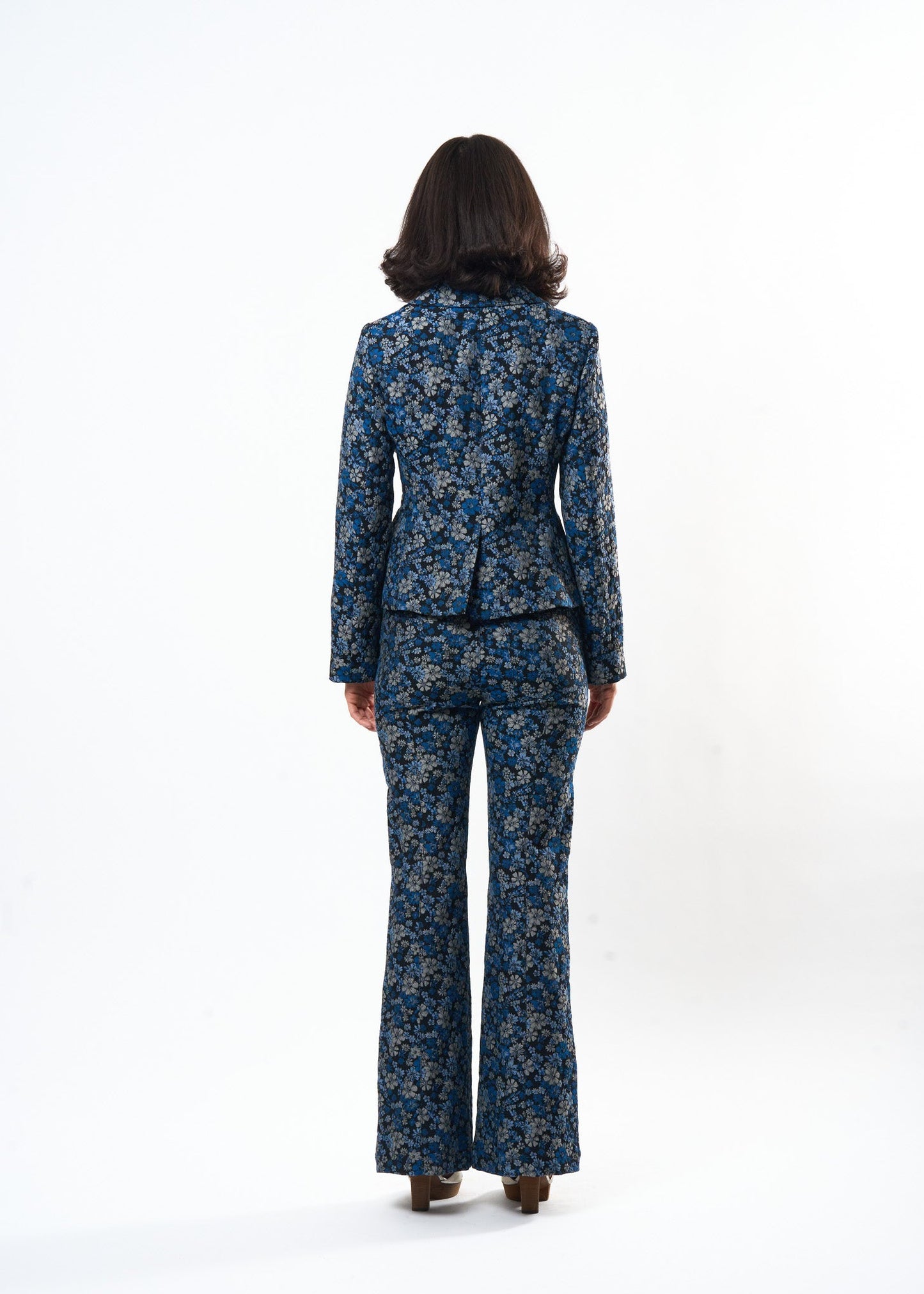 Indigo Damask Charming Jacket shown on model, alternate view