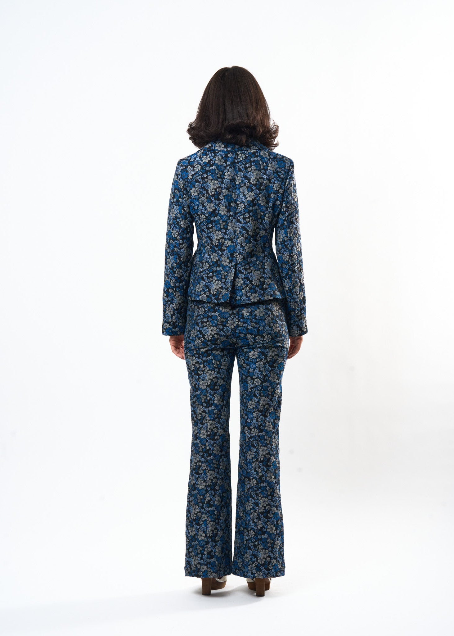 Indigo Damask Charming Jacket shown on model, alternate view