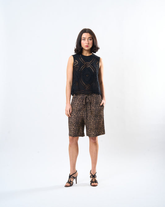 Woman wearing the Maria Cecilia Leopard Lounge Short, front view