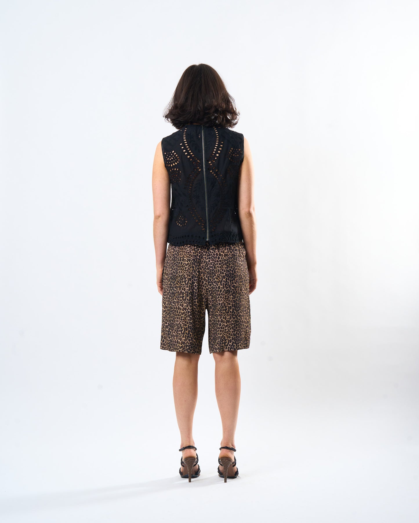Leopard Lounge Short shown on model, alternate view