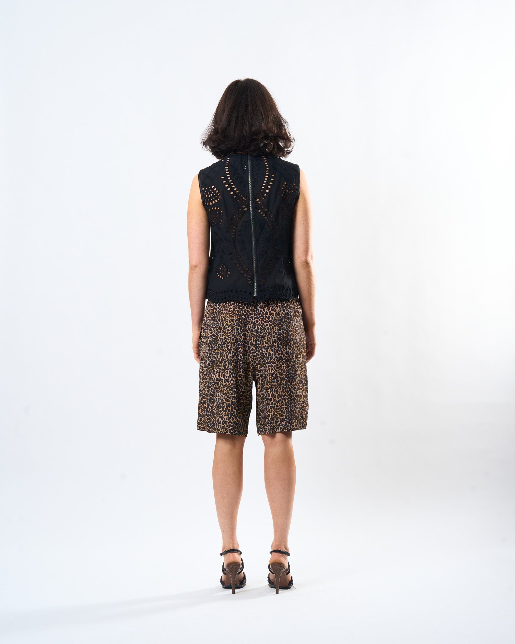 Leopard Lounge Short shown on model, alternate view