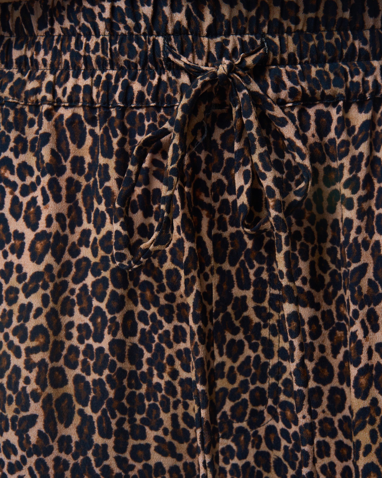 Leopard Lounge Short shown on model, detail view