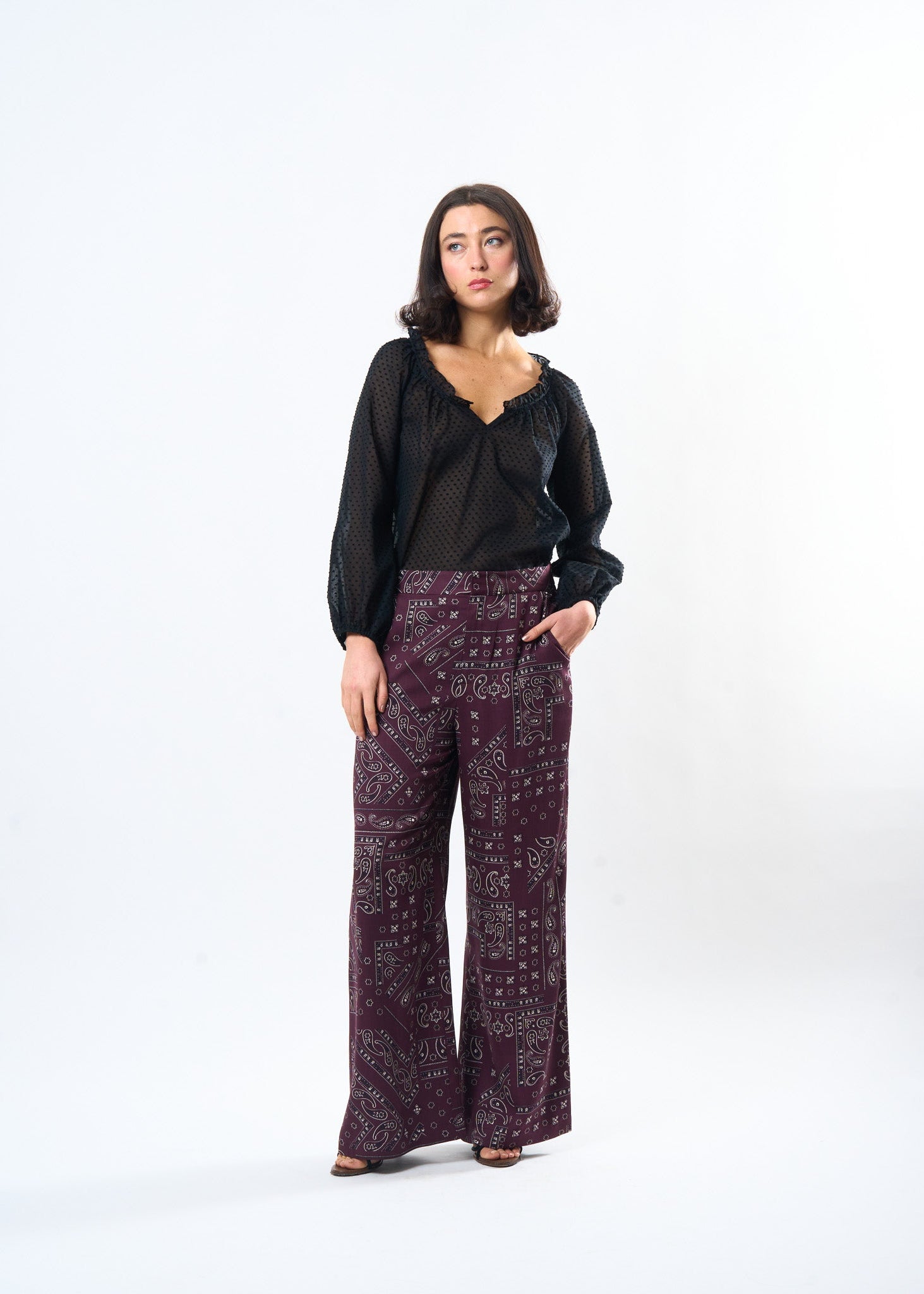 Woman wearing the Maria Cecilia Poetry Top, front view
