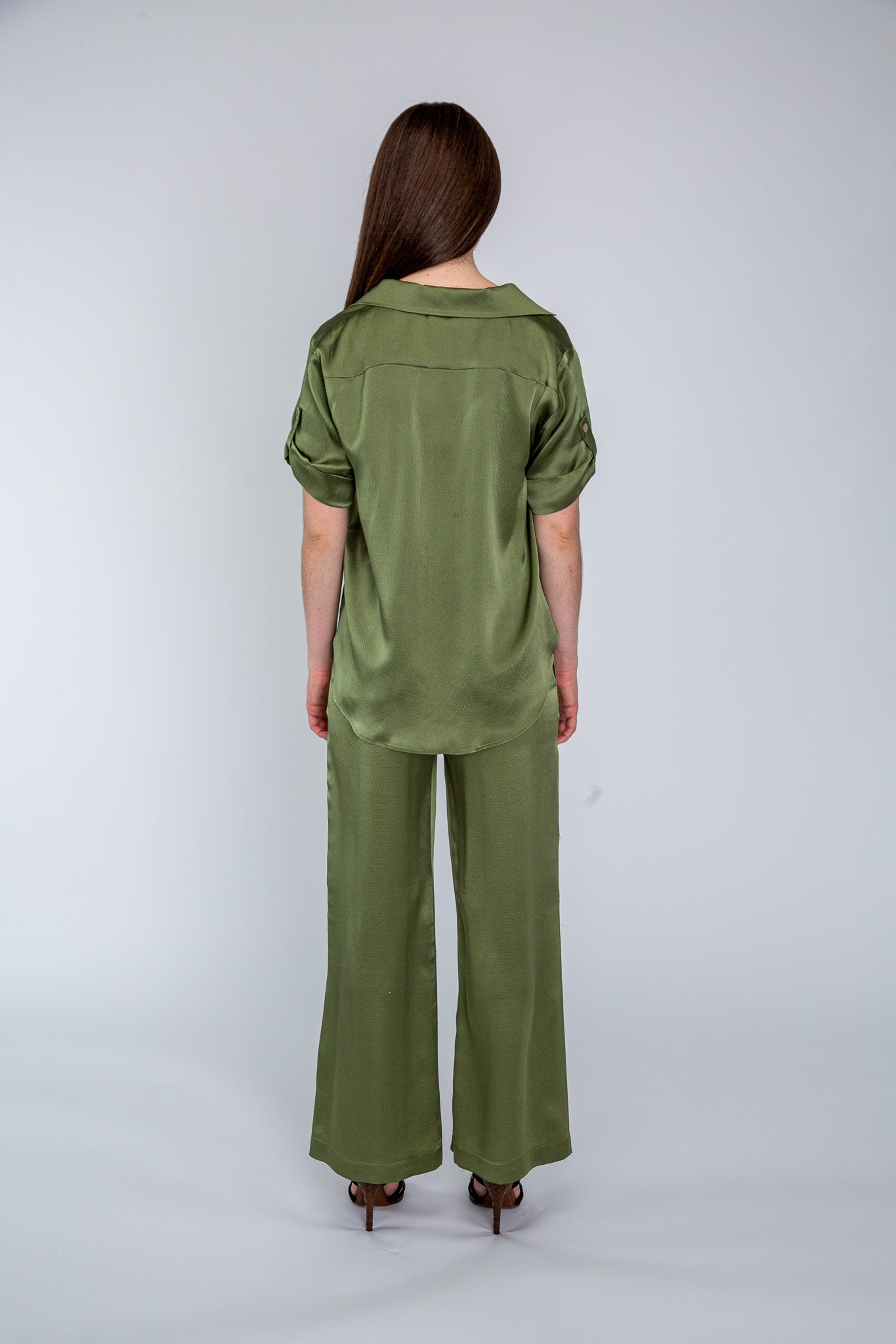 Khaki Satin Camp Shirt