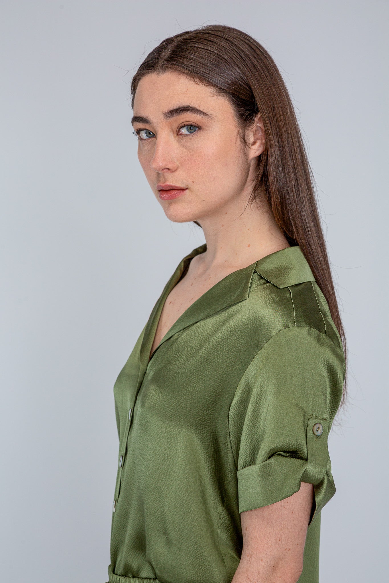 Khaki Satin Camp Shirt