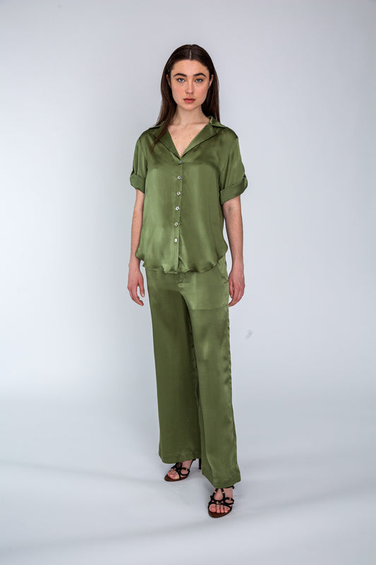 Khaki Satin Camp Shirt