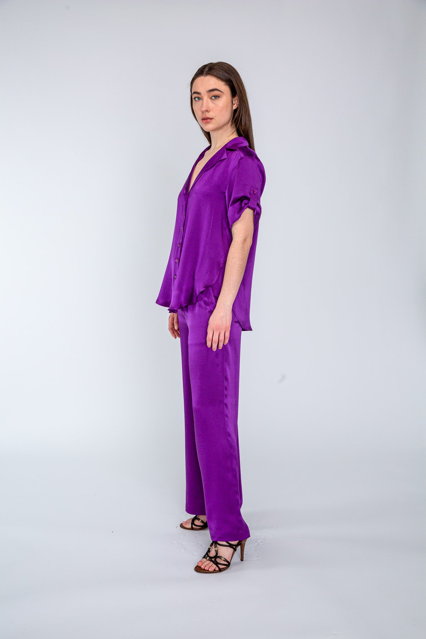 Plum Satin Camp Shirt