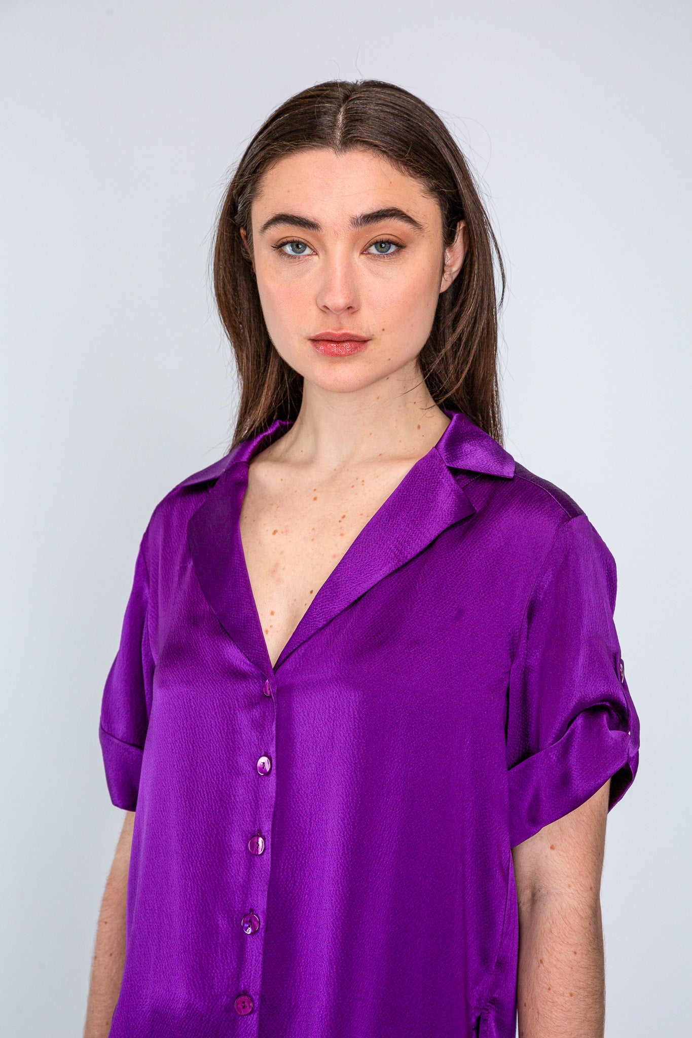 Plum Satin Camp Shirt