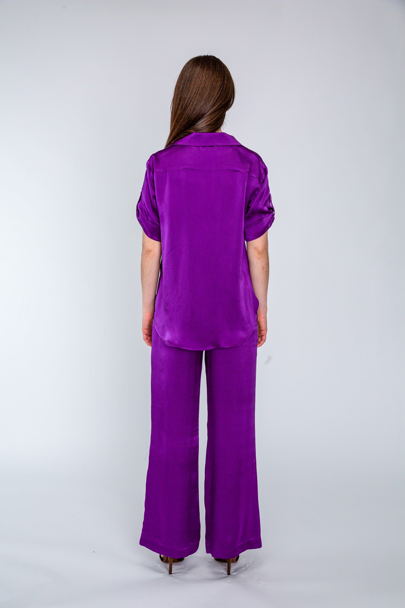 Plum Satin Camp Shirt