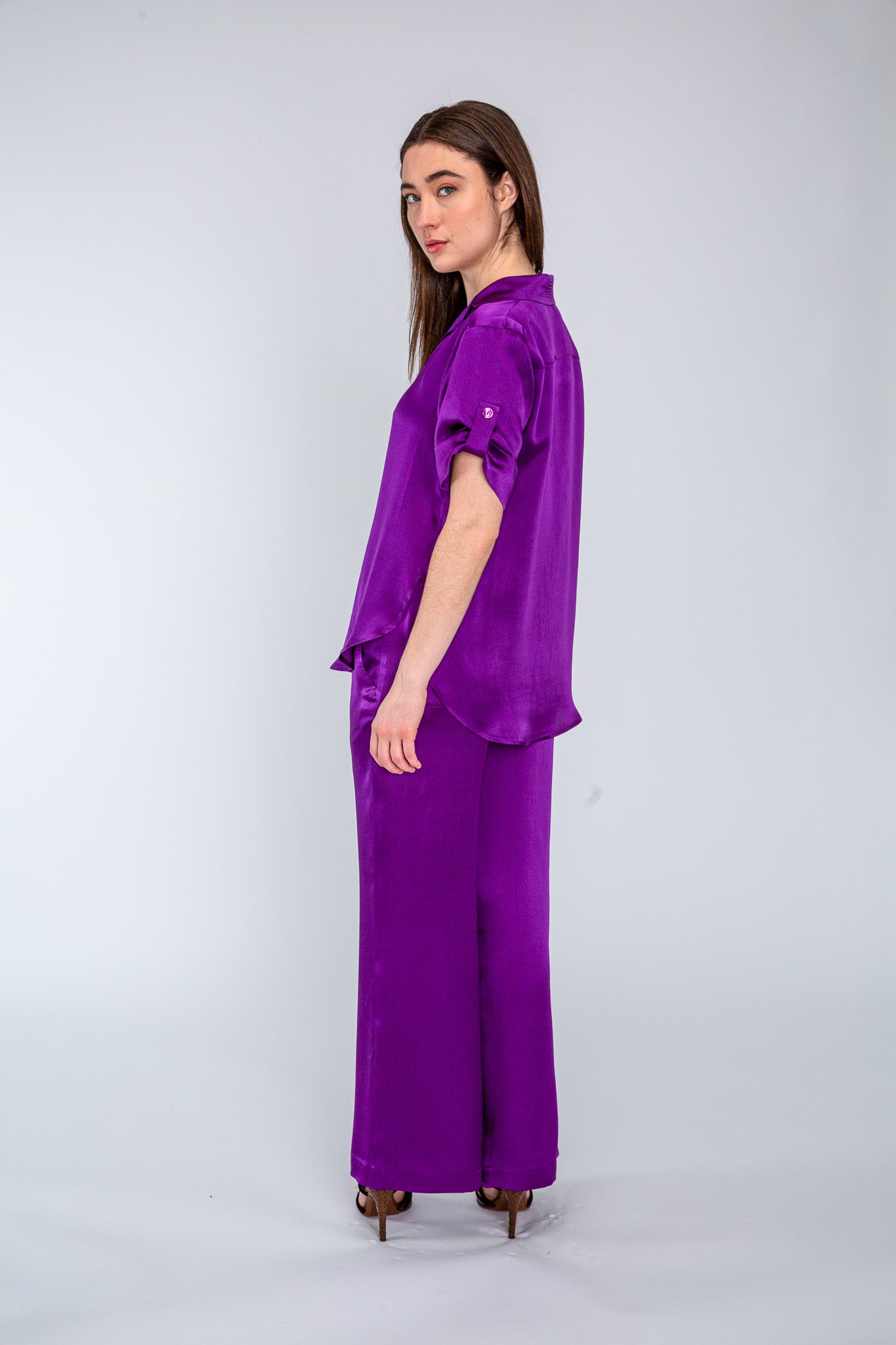 Plum Satin Camp Shirt