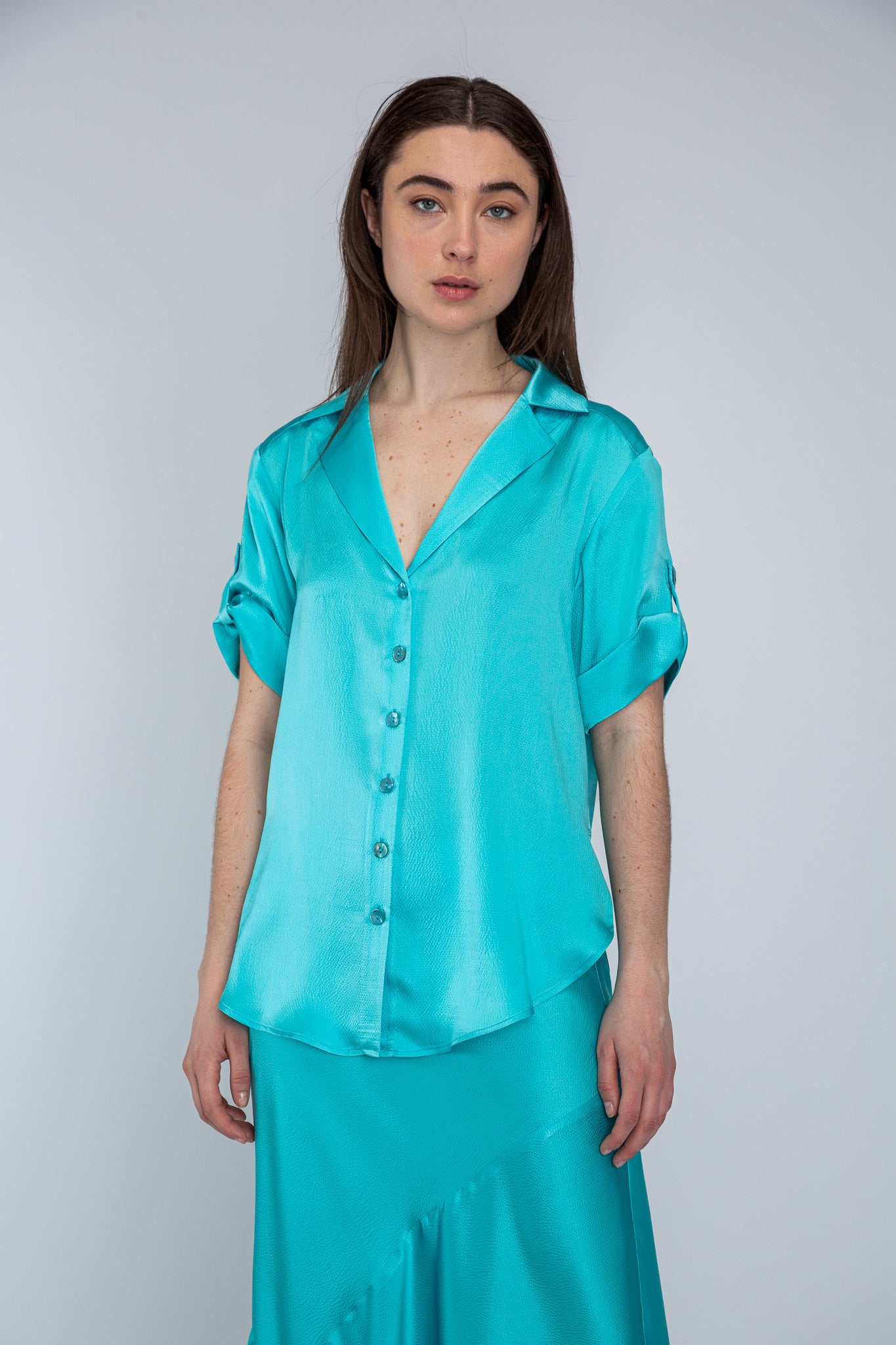 Aqua Satin Camp Shirt