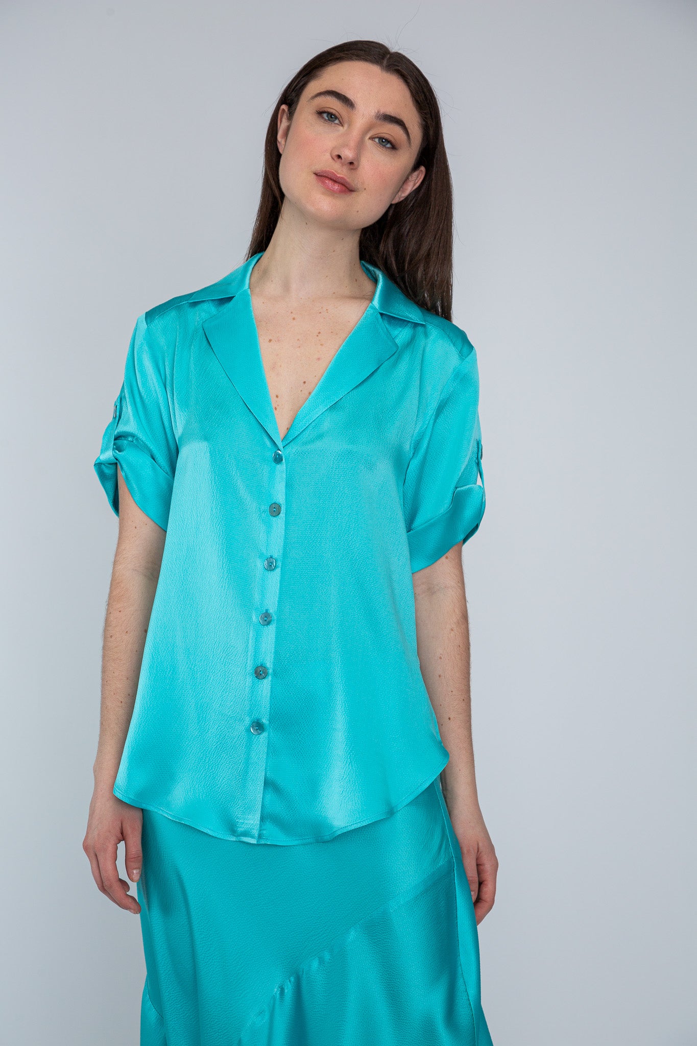 Aqua Satin Camp Shirt