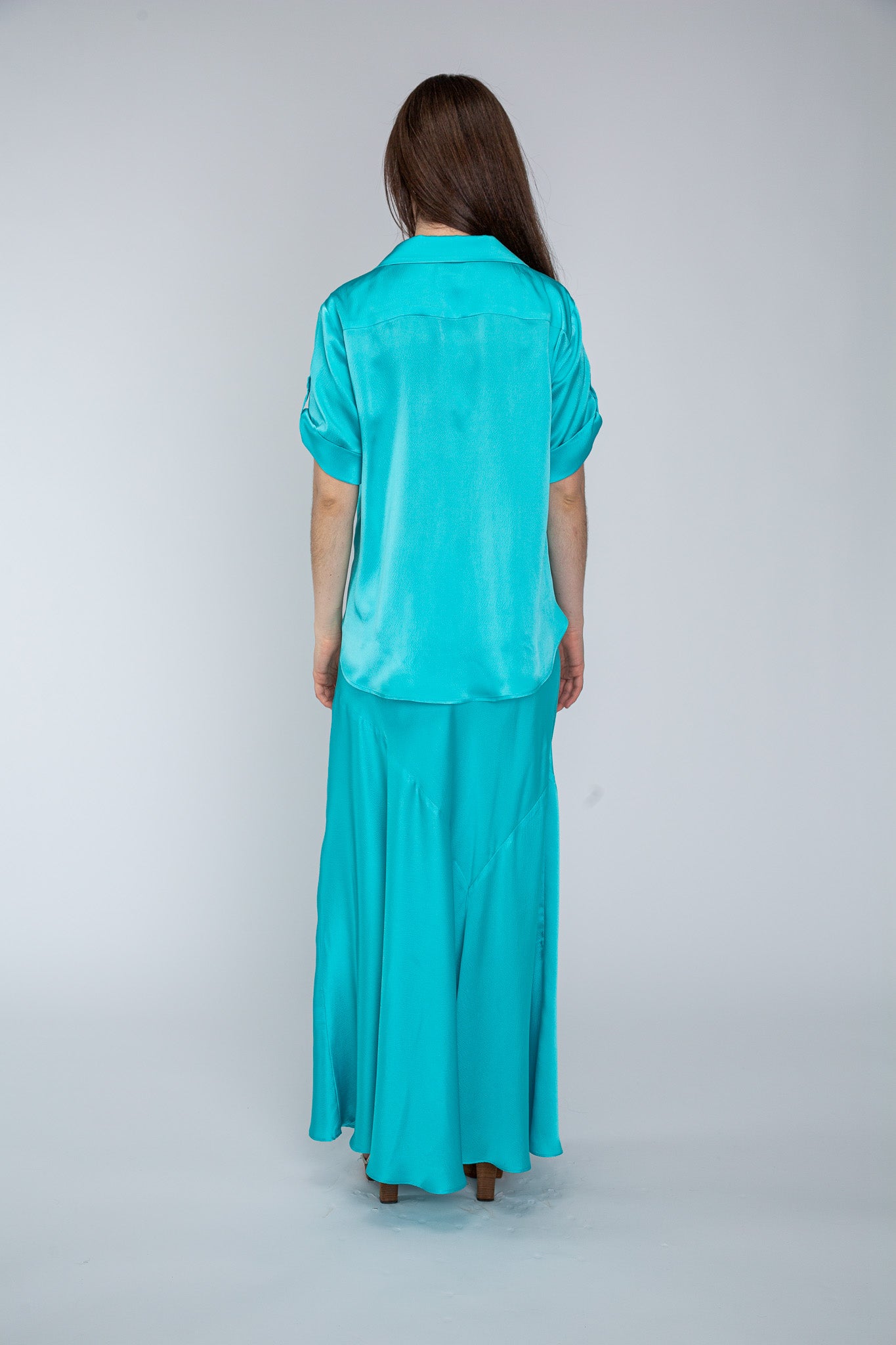 Aqua Satin Camp Shirt