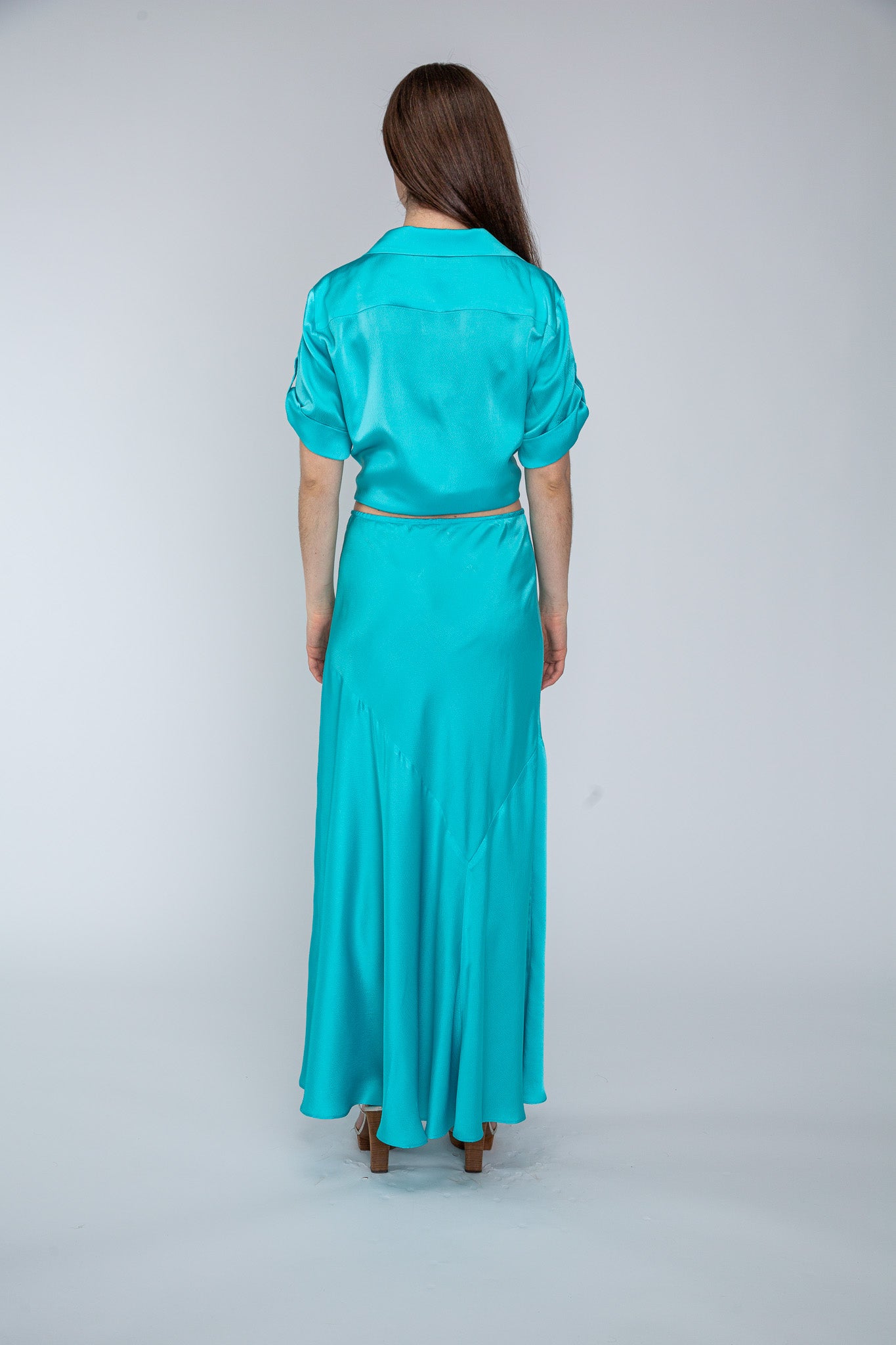 Aqua Satin Bias Skirt