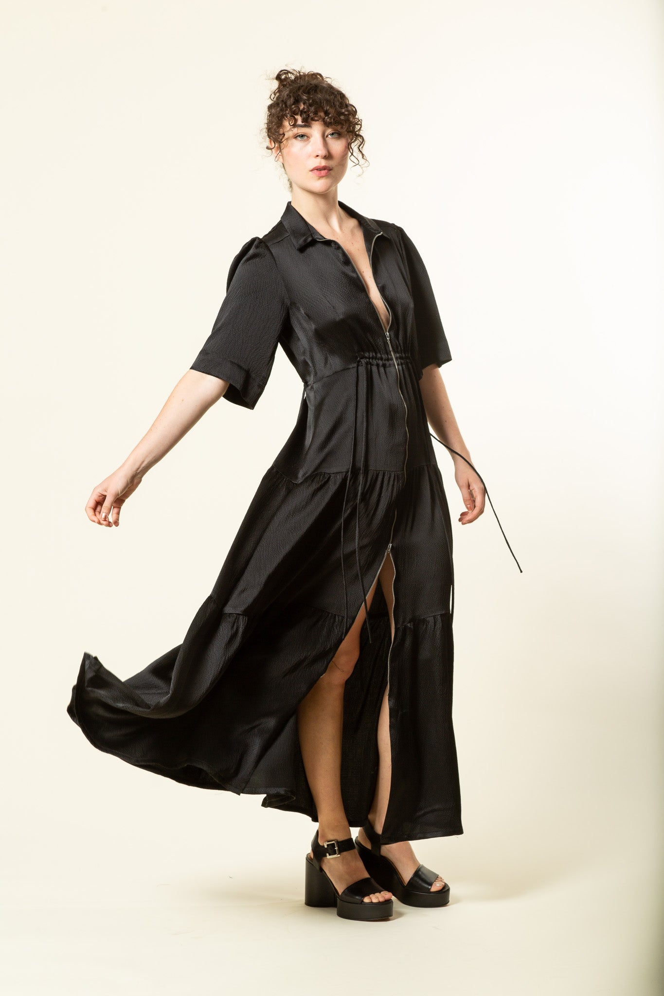 Flirty black silk maxi dress