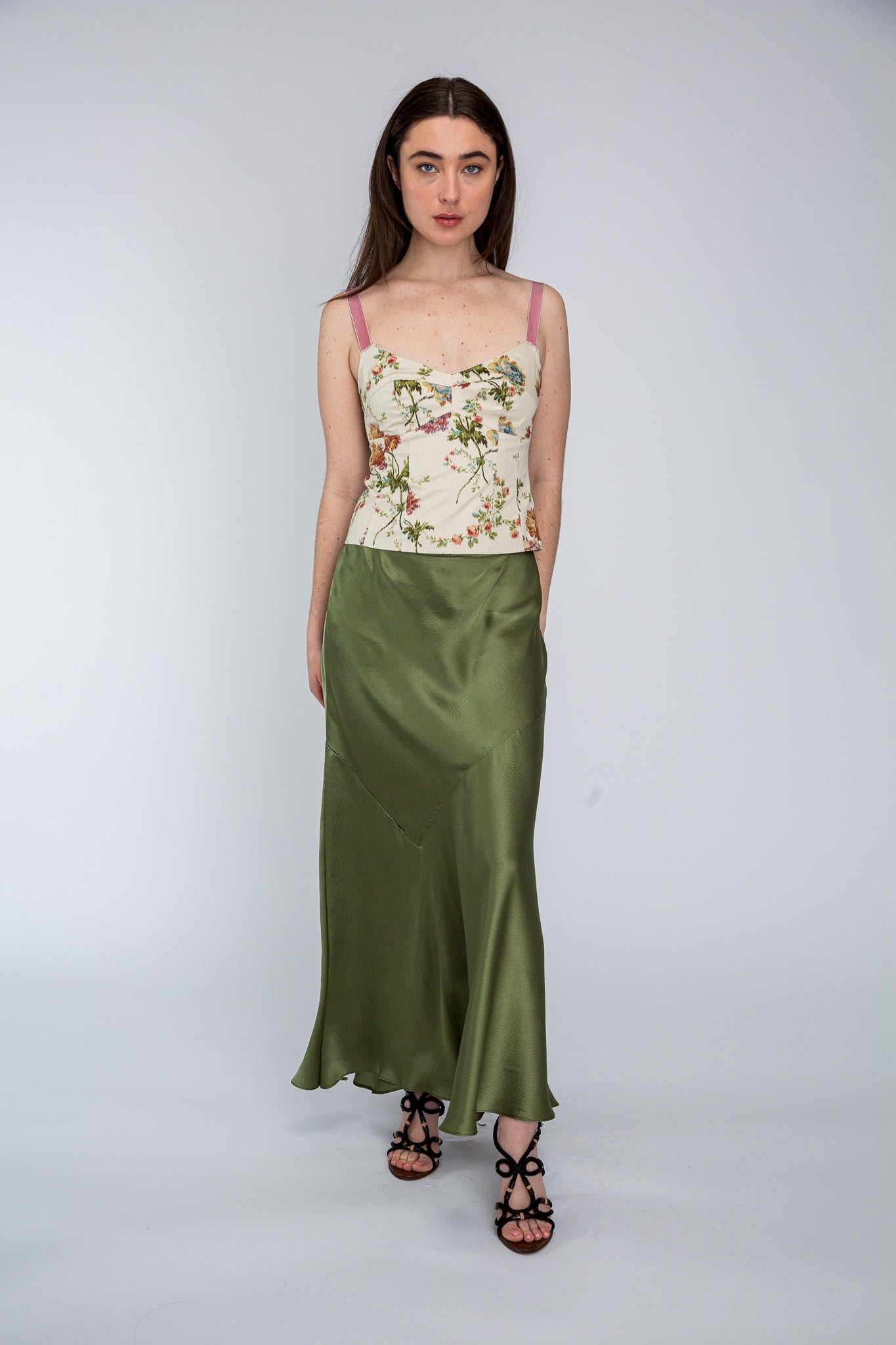 Khaki Satin Bias Skirt