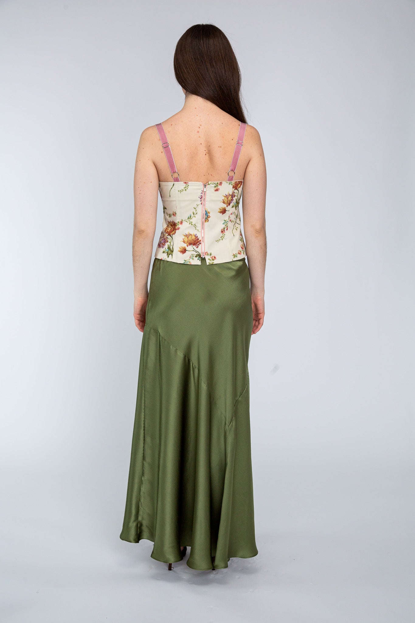 Khaki Satin Bias Skirt