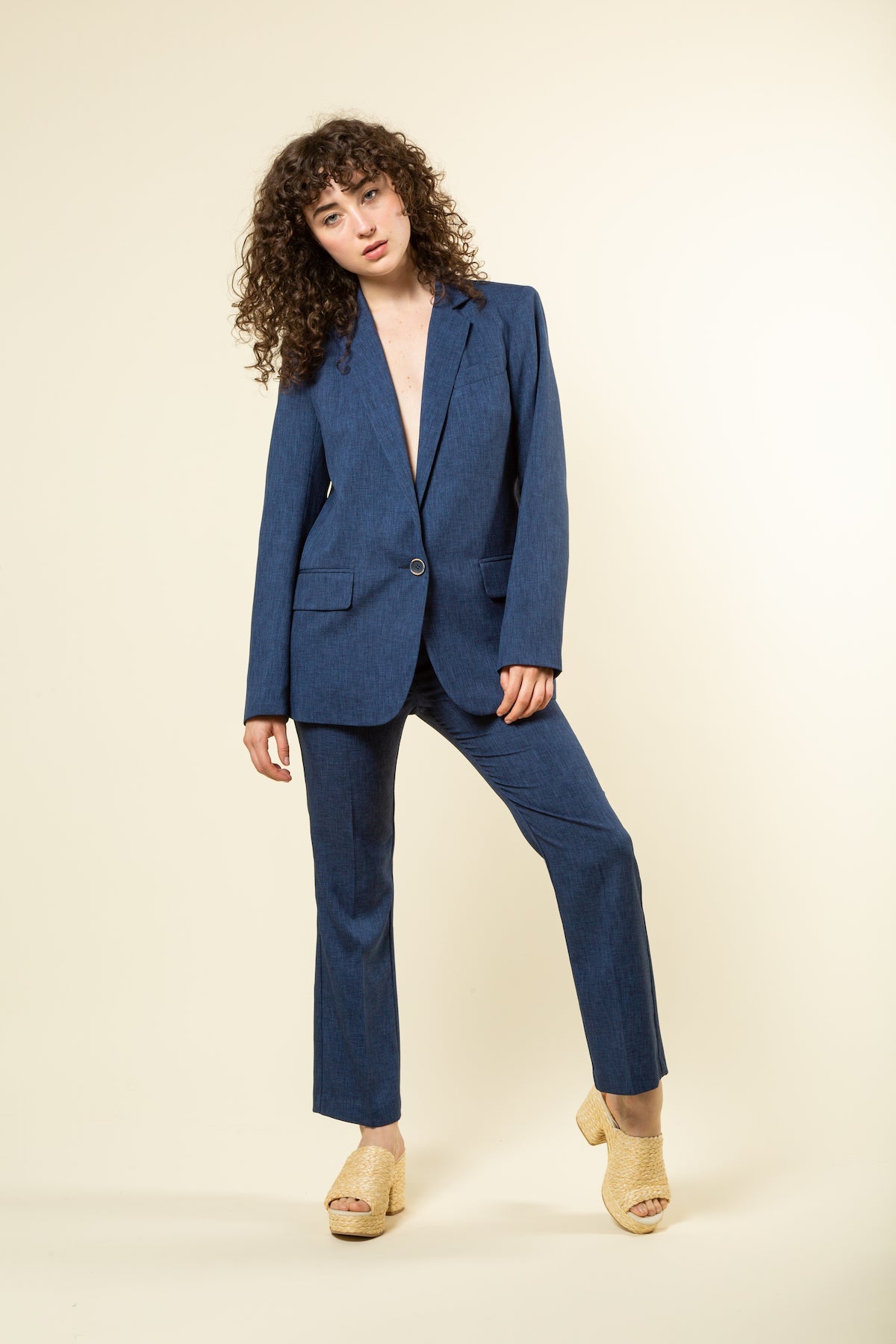 navy blue woven suit separates