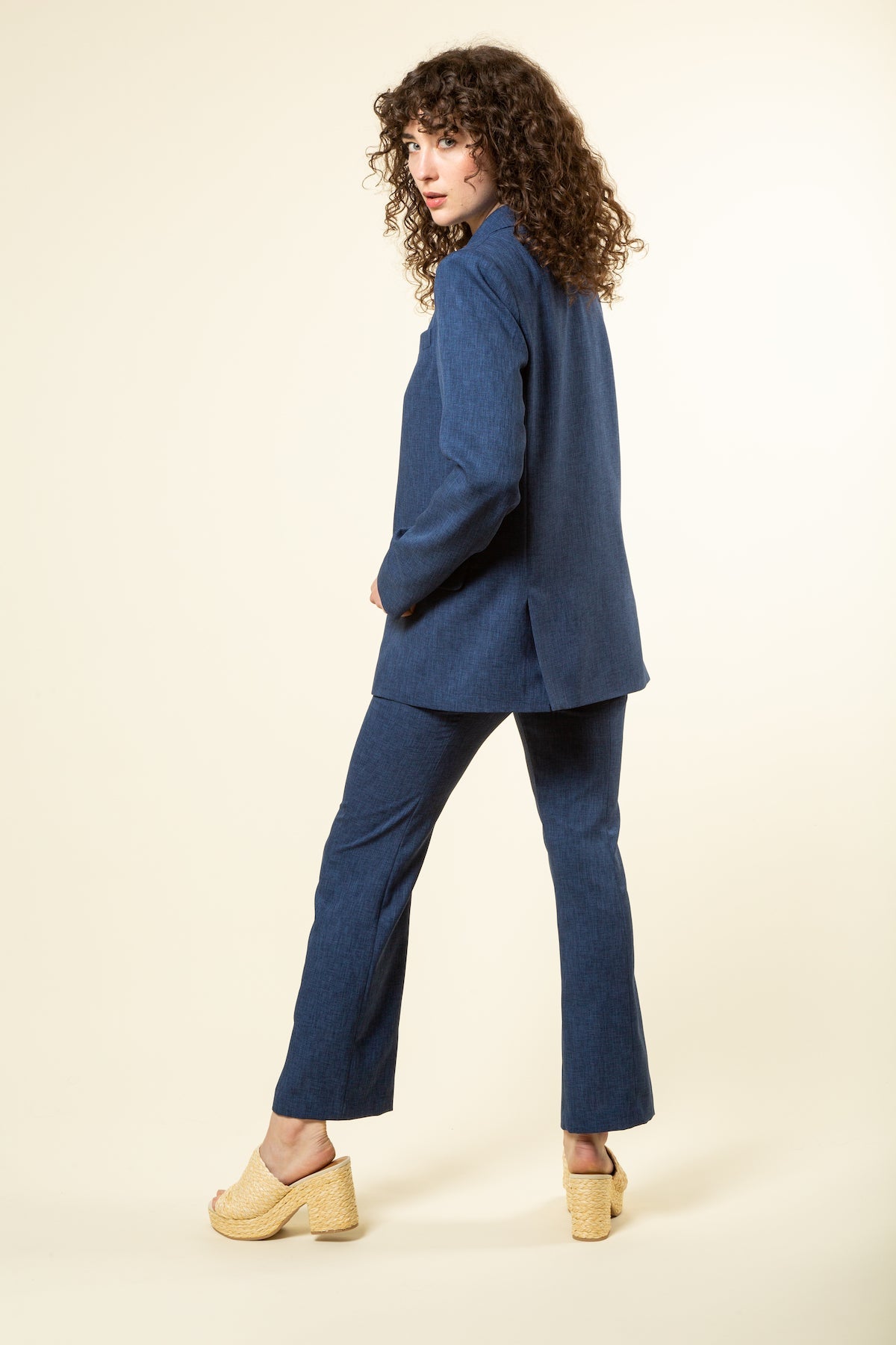 double-vented navy blazer