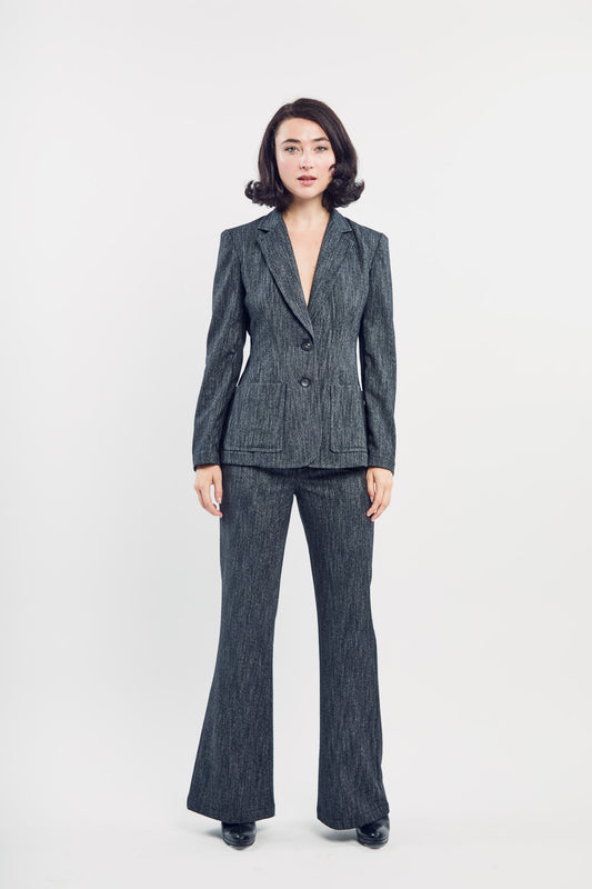 Nipped Blazer in Black Twill