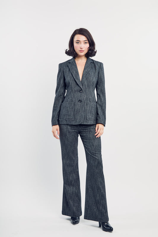 Nipped Blazer in Black Twill