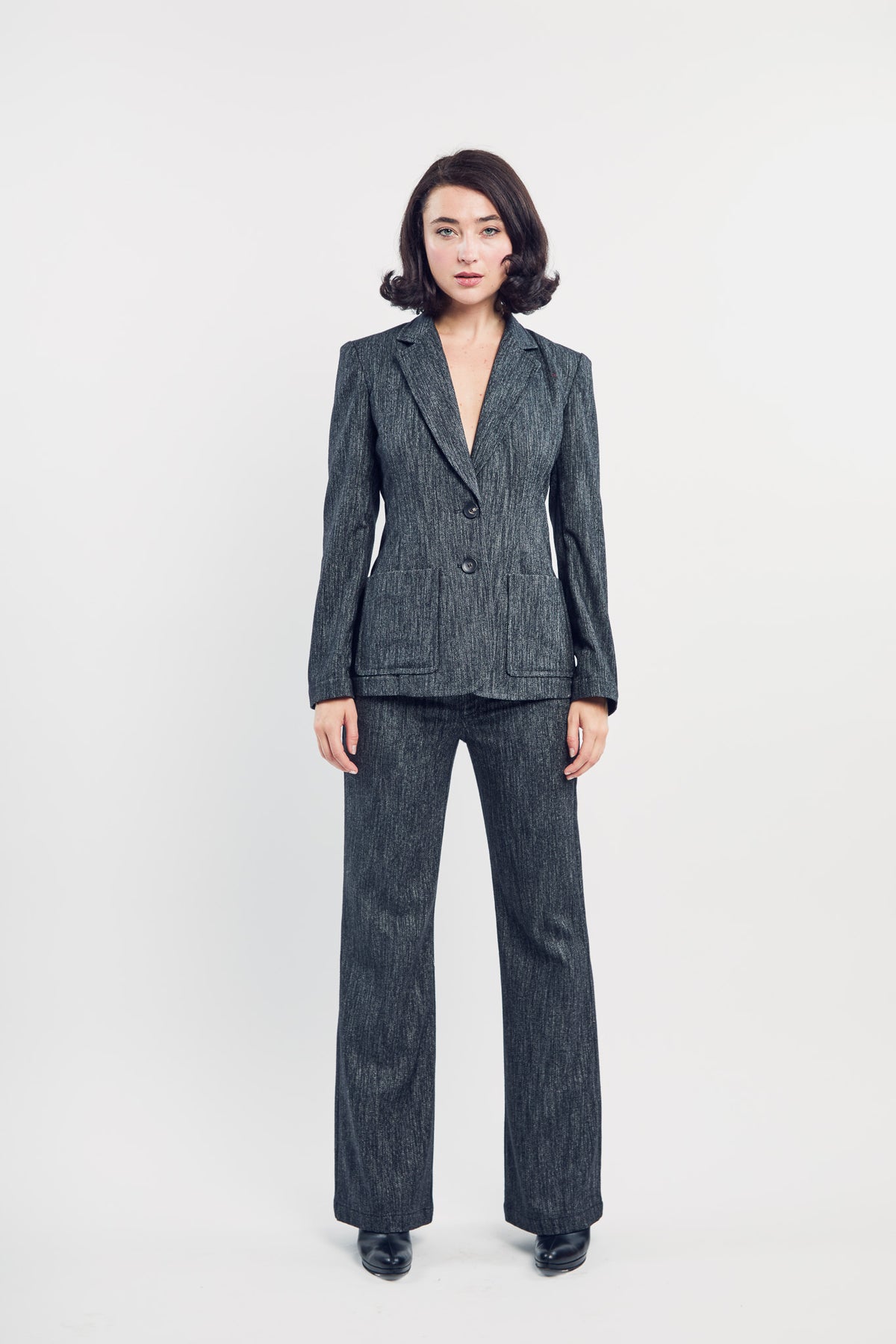 Nipped Blazer in Black Twill