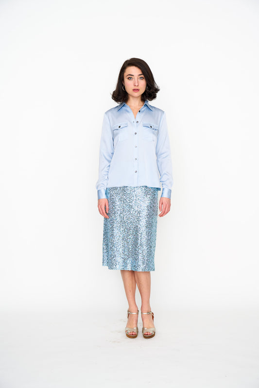 Pale Blue Silk Utility Shirt