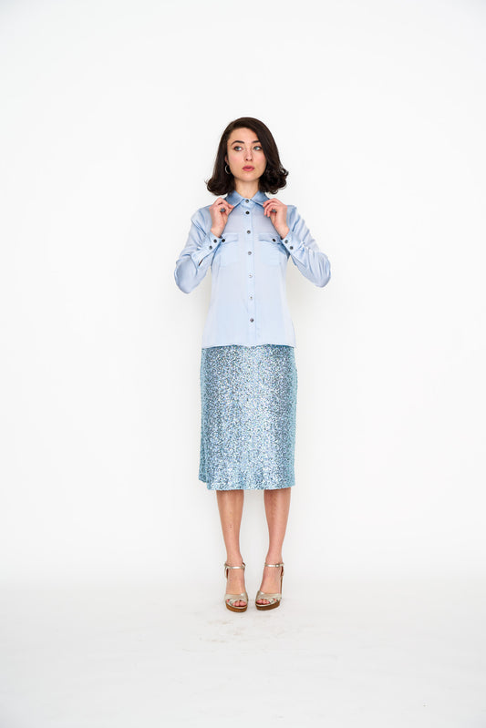 Pale Blue Silk Utility Shirt