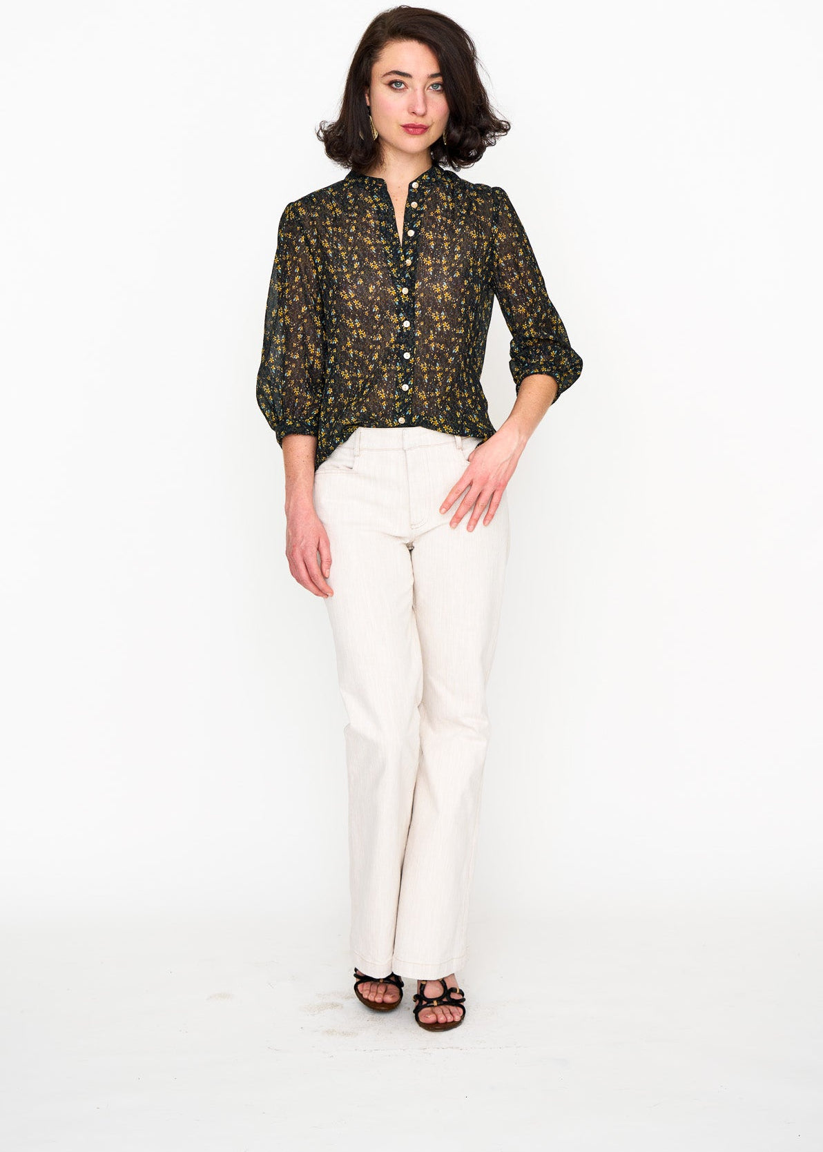 Woman wearing the Maria Cecilia Jane Jean Cream, front view