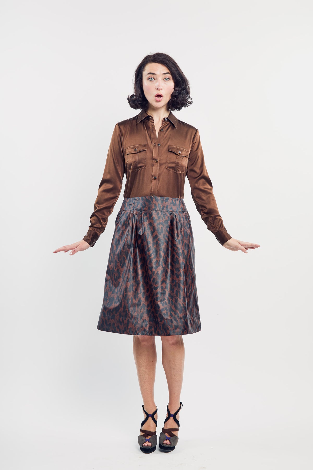 Tea Cup Skirt in Lacquered Leopard