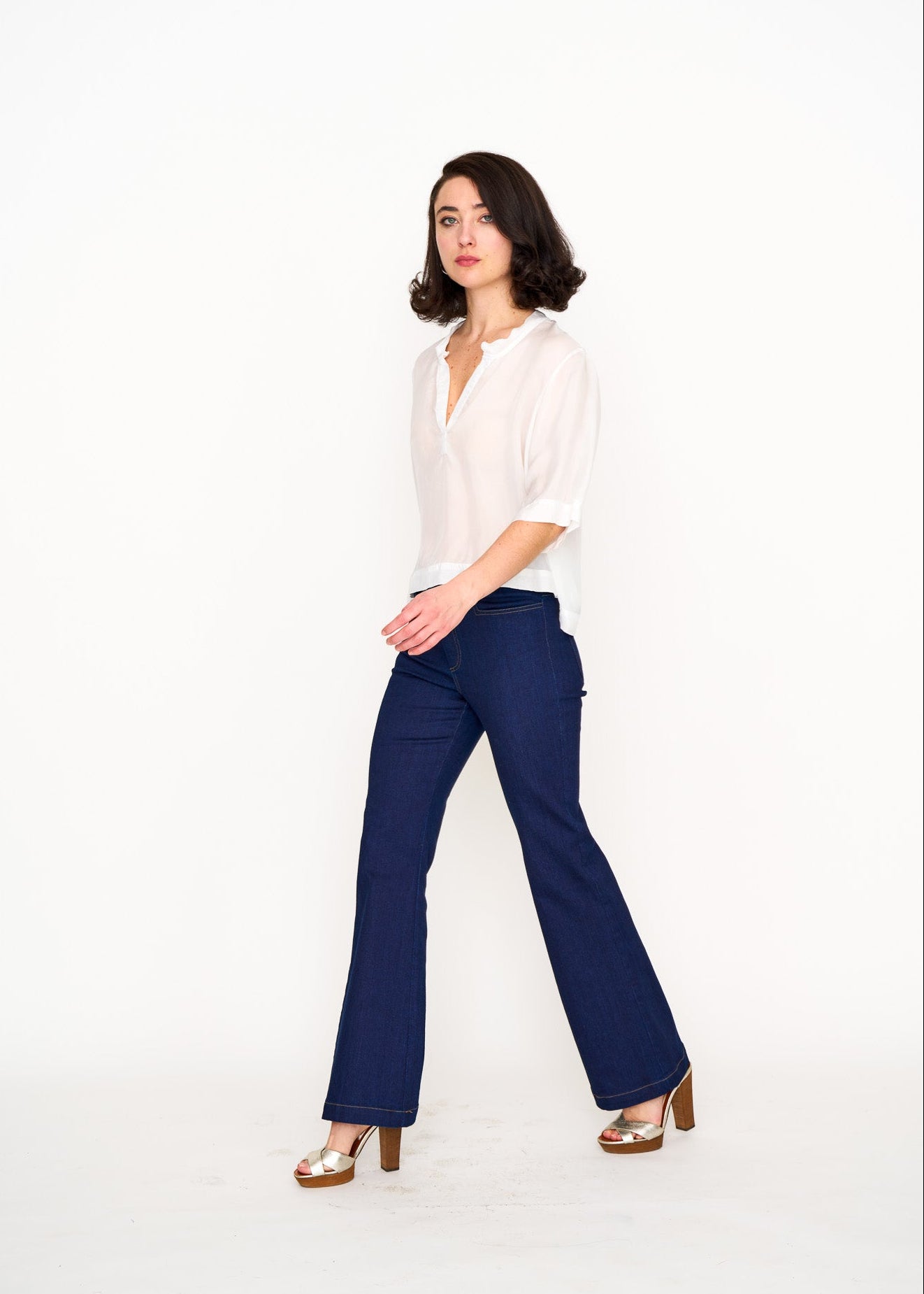 White Silk Tee shown on model, additional view