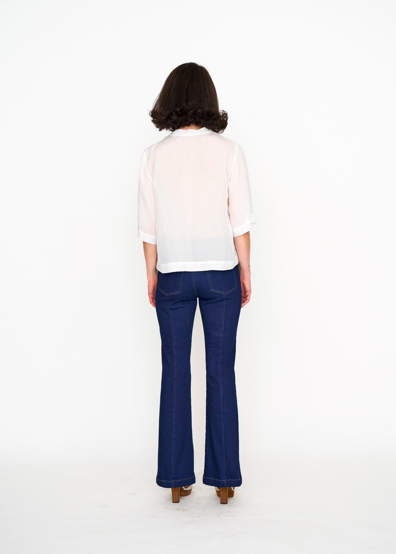 White Silk Tee shown on model, styling view