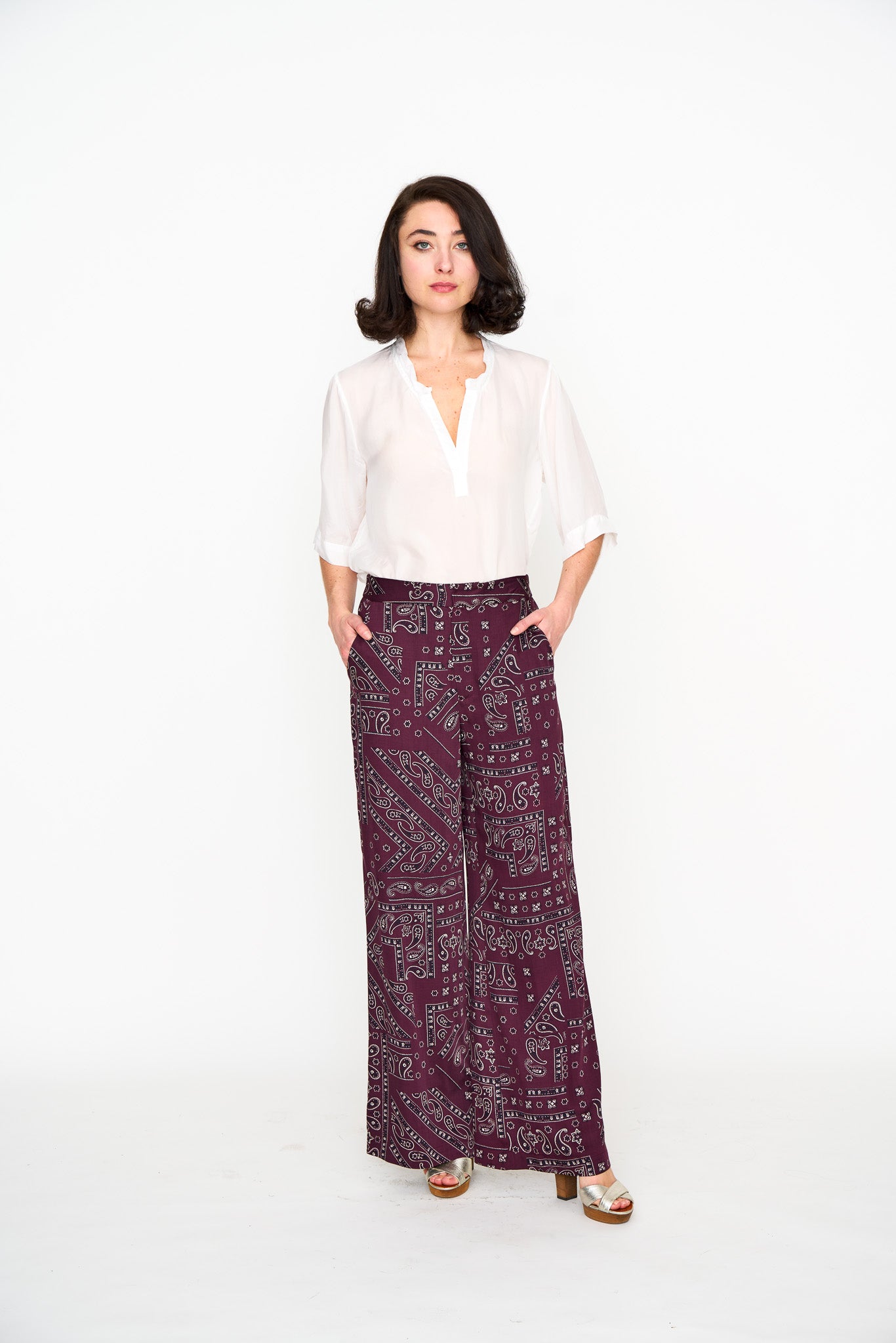 Oxblood Bandana Lounge Pant shown on model, back view