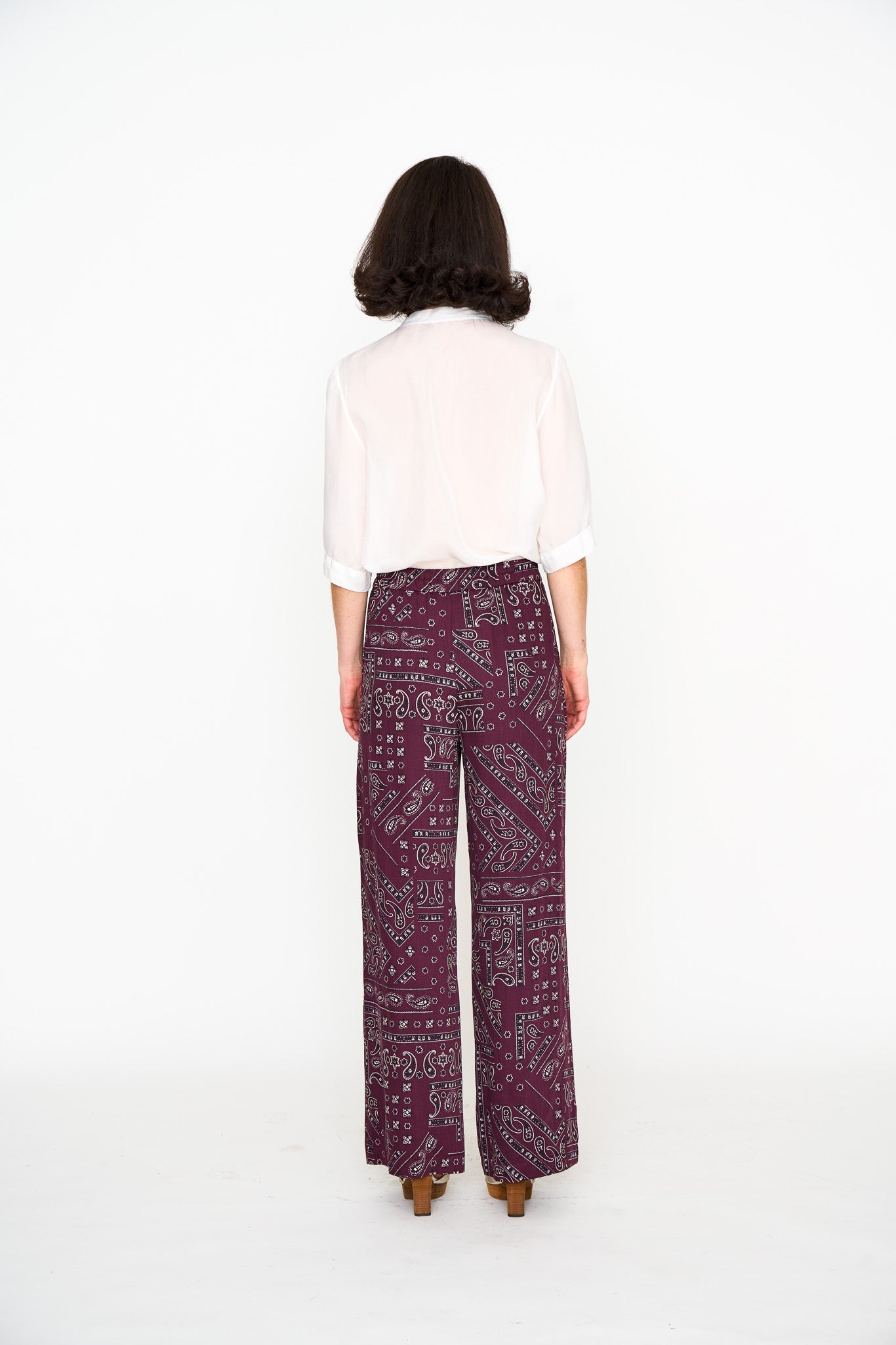 Oxblood Bandana Lounge Pant shown on model, detail view