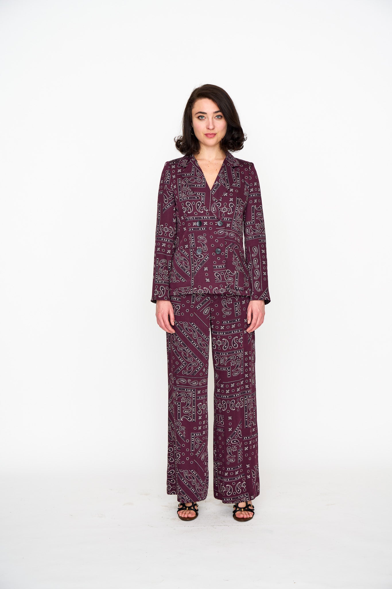Oxblood Bandana Lounge Jacket shown on model, back view