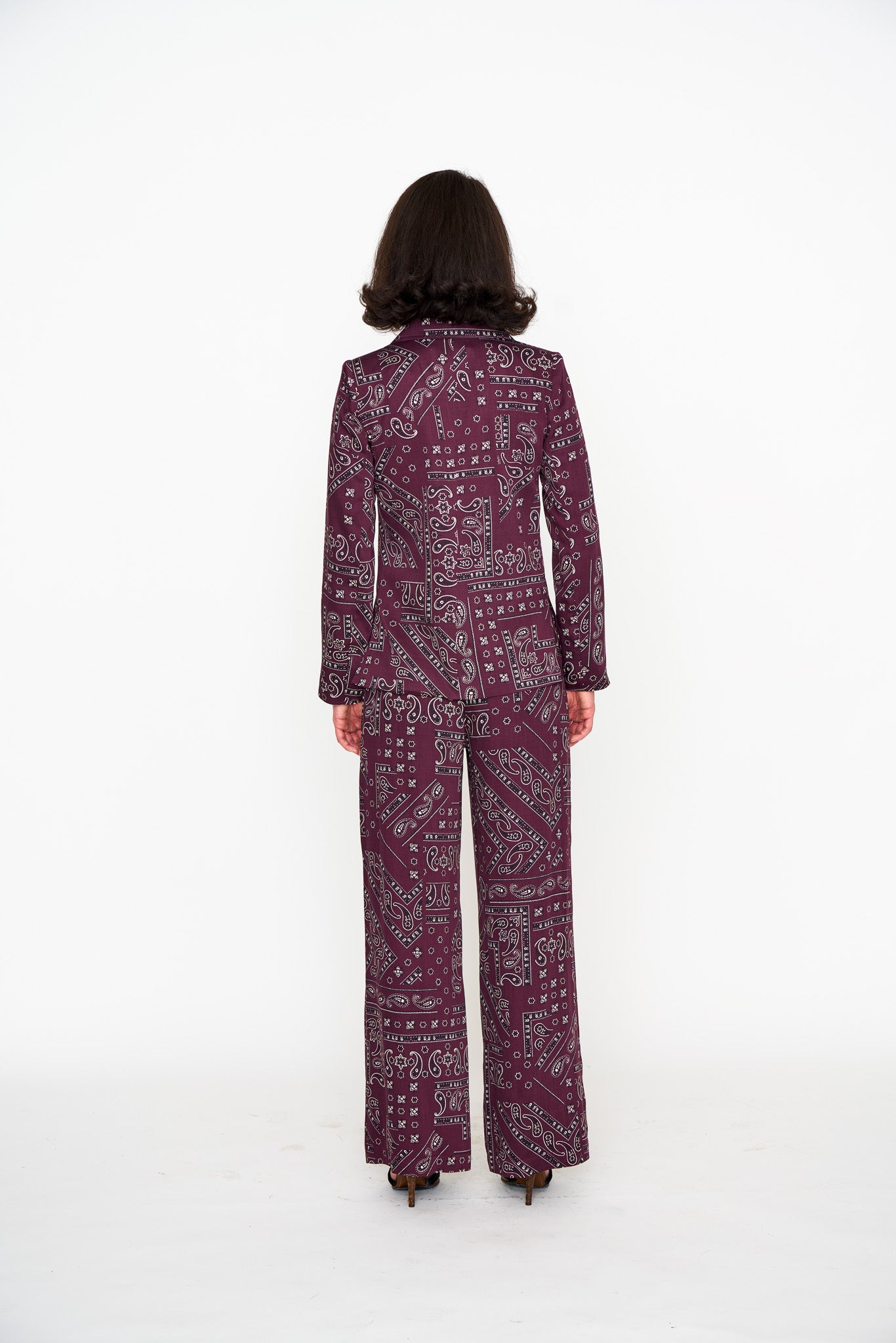 Oxblood Bandana Lounge Jacket shown on model, close-up detail