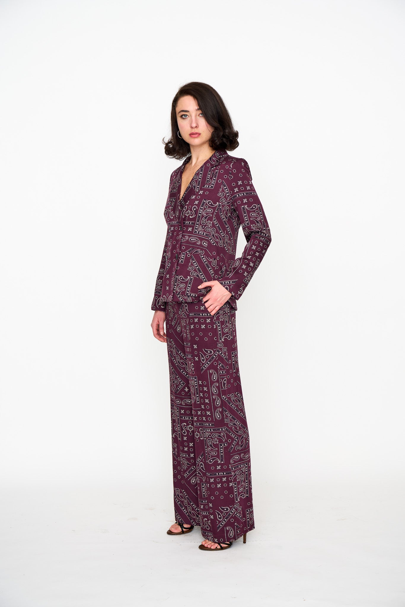 Oxblood Bandana Lounge Jacket shown on model, additional view
