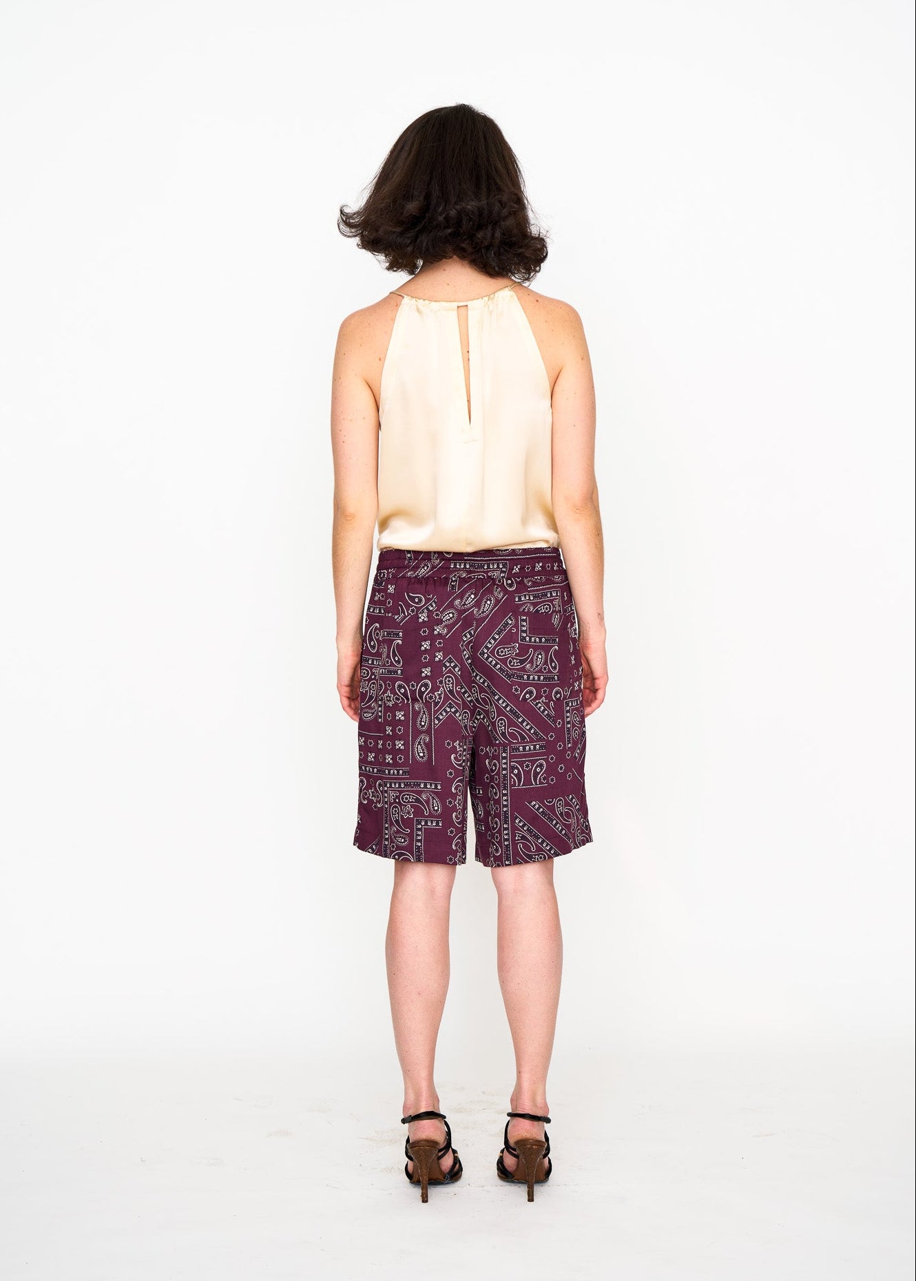 Oxblood Bandana Lounge Short shown on model, detail view