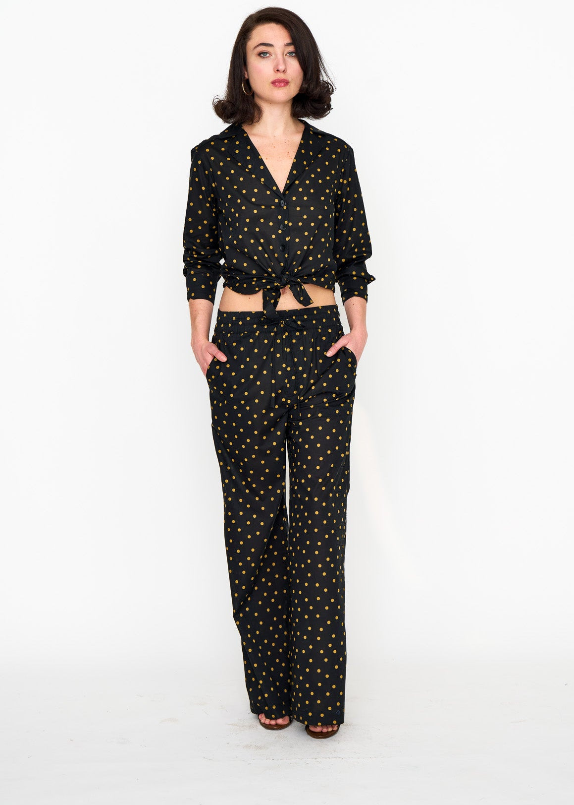 Black & Camel Pyjama Pants shown on model, back view