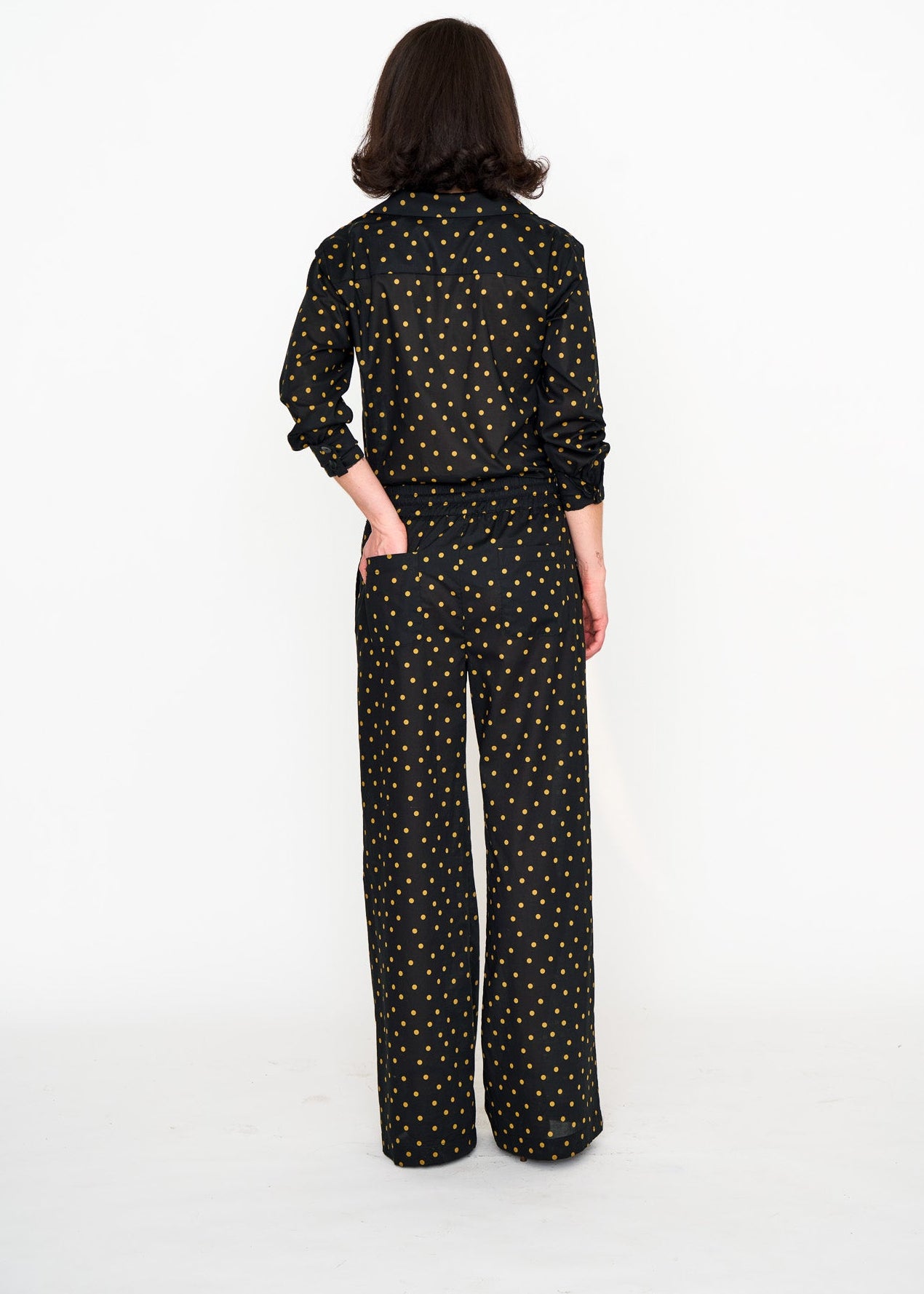 Black & Camel Pyjama Pants shown on model, alternate view