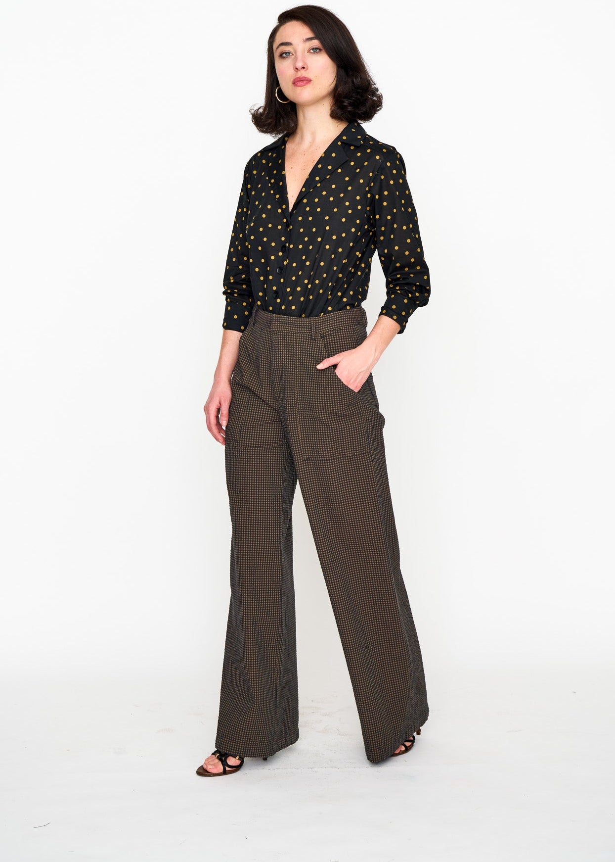Brown Mini Check Hepburn Trouser shown on model, additional view