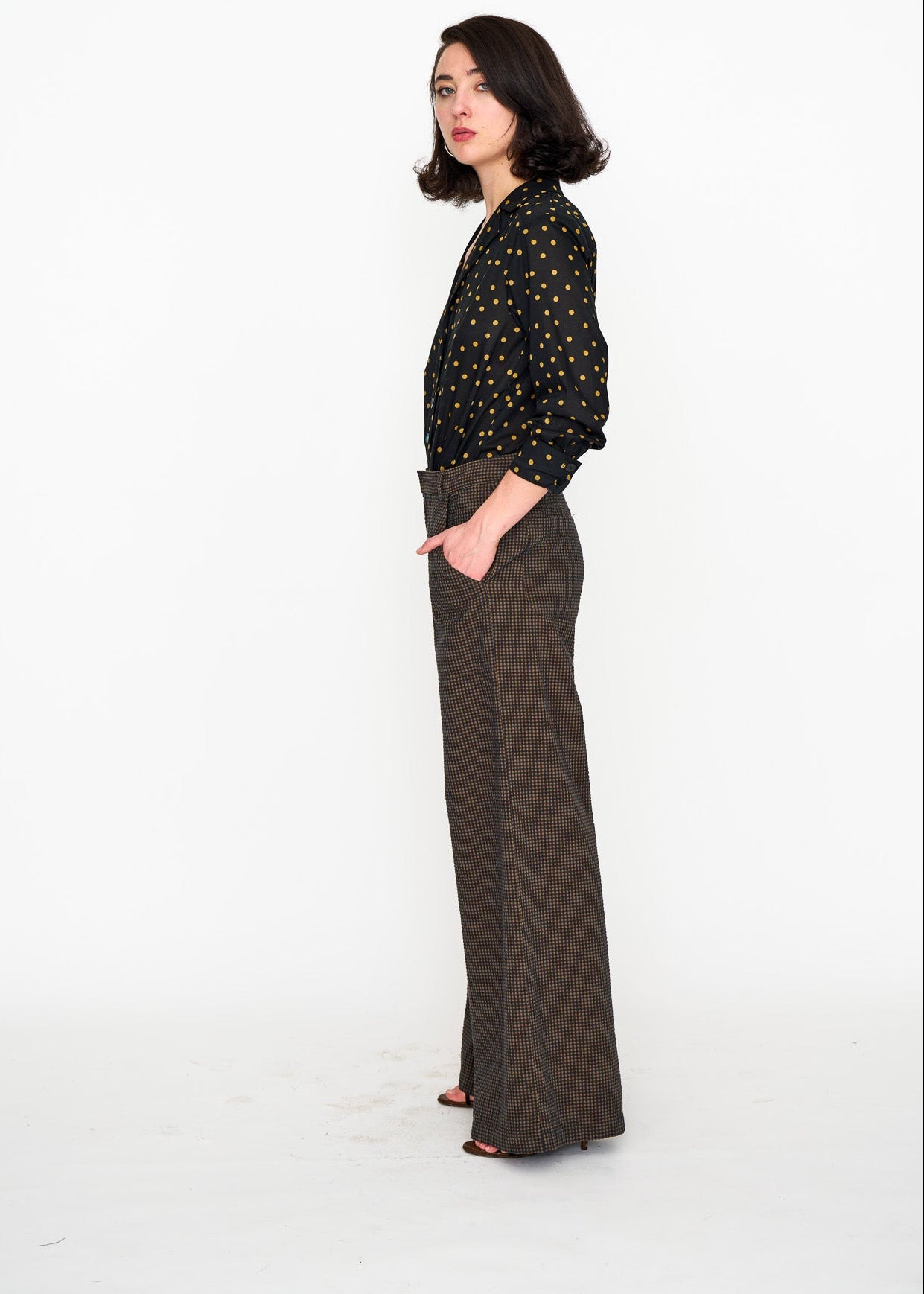 Brown Mini Check Hepburn Trouser shown on model, additional view