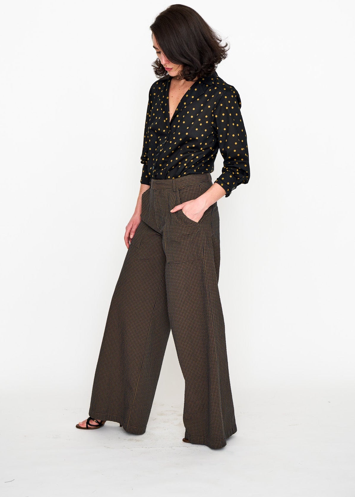 Brown Mini Check Hepburn Trouser shown on model, additional view