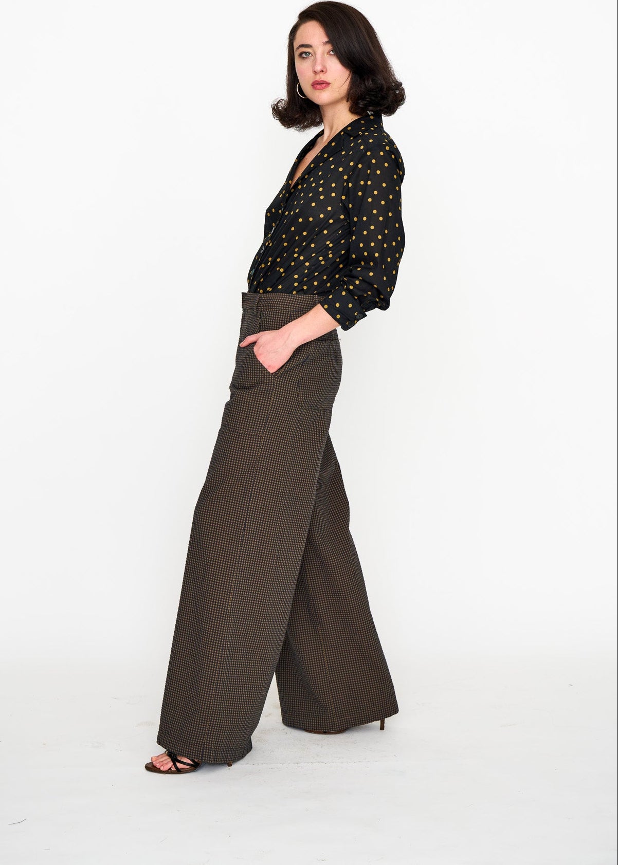Brown Mini Check Hepburn Trouser shown on model, additional view