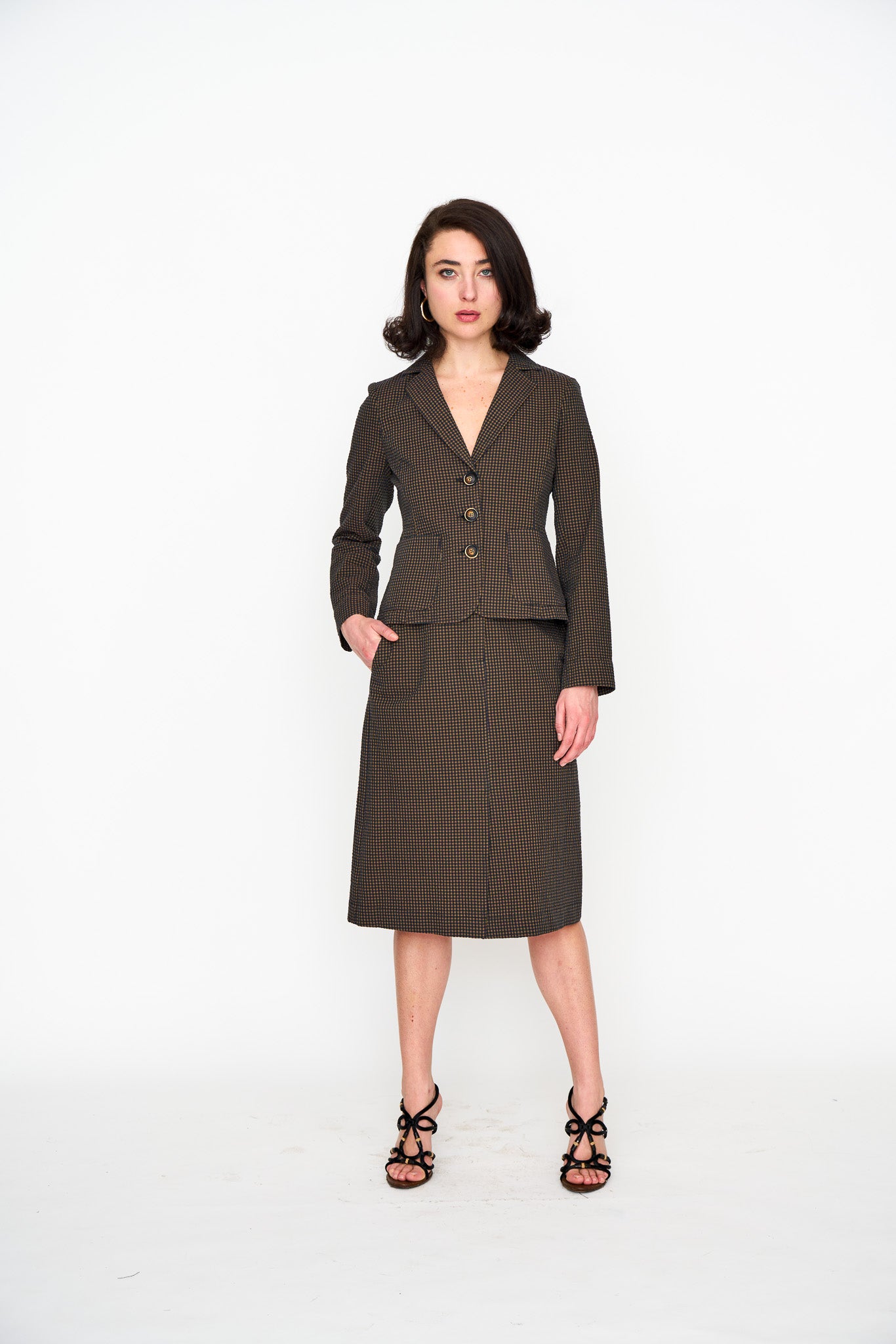 Brown Mini Check Unlined Blazer